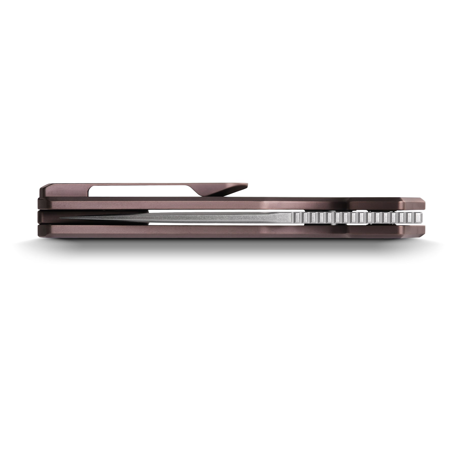 Vosteed Psyop knife side view, purple titanium handle
