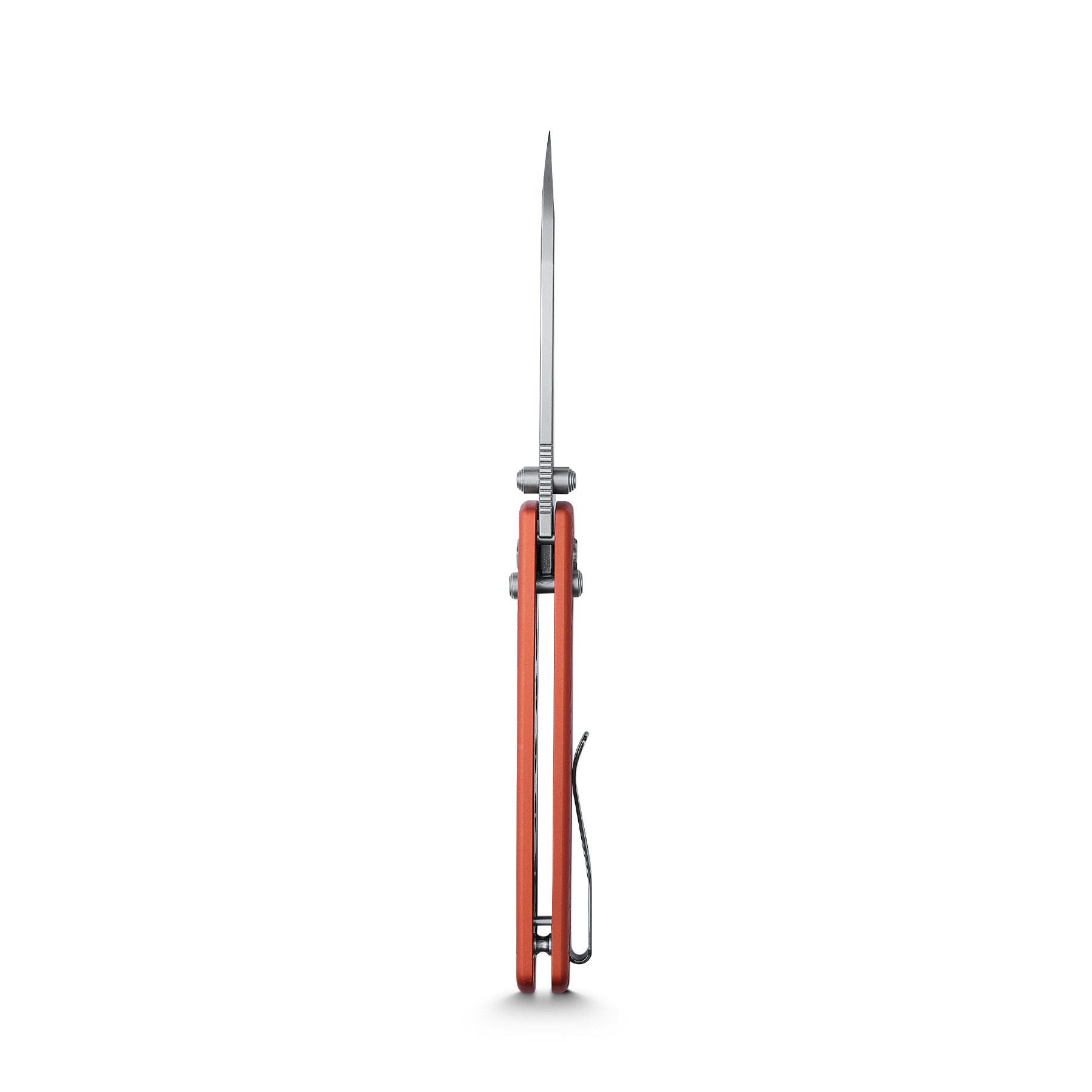 Vosteed Raccoon Knife - Side Profile, orange aluminum handle