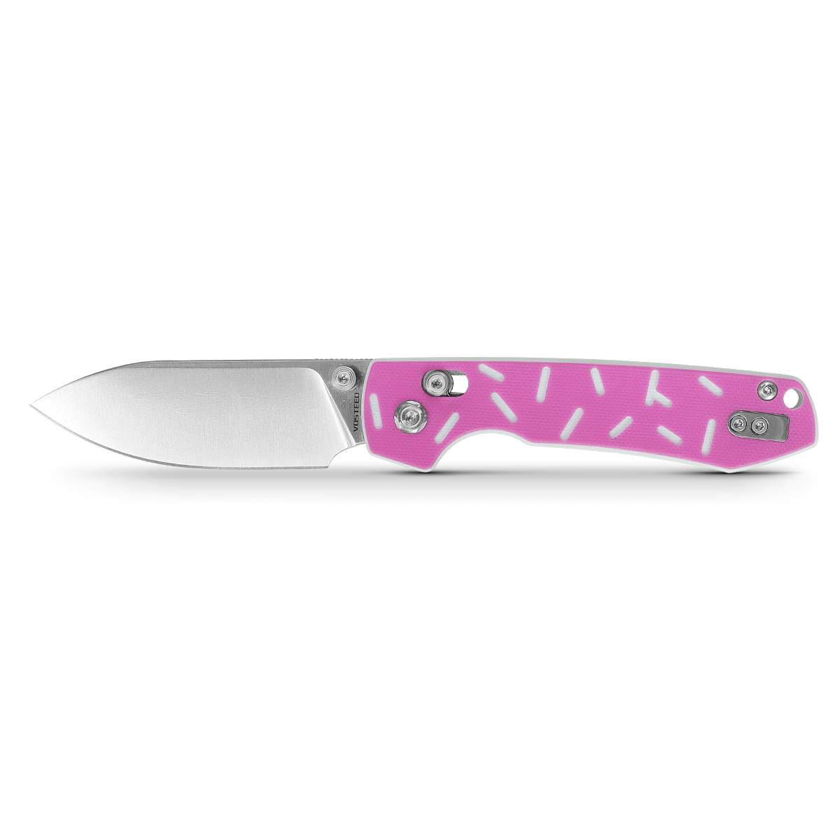 Vosteed Raccoon Crossbar Knife with pink handle