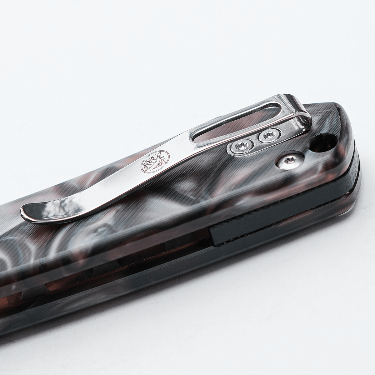 Vosteed Raccoon Knife - Raffir Noble handle and pocket clip detail