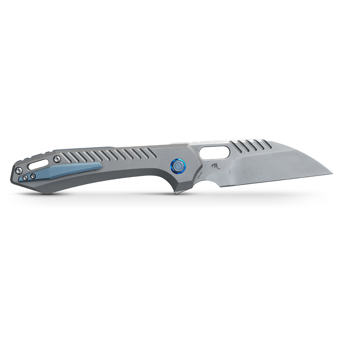Vosteed RSKAOS Folding Knife - Gray Titanium with Blue Accents