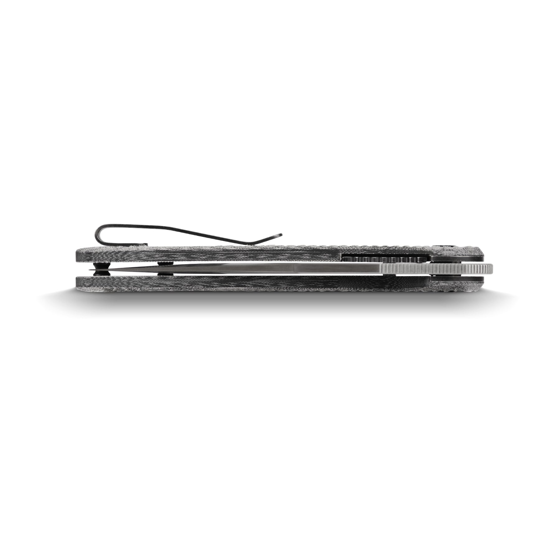 Vosteed Bellamy knife side profile, showing pocket clip and handle details