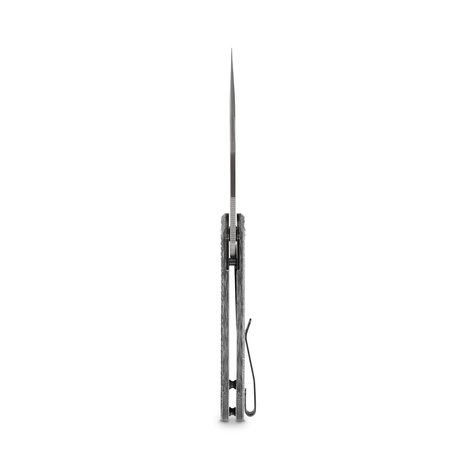 Vosteed Bellamy Knife side profile, showing blade thickness and pocket clip