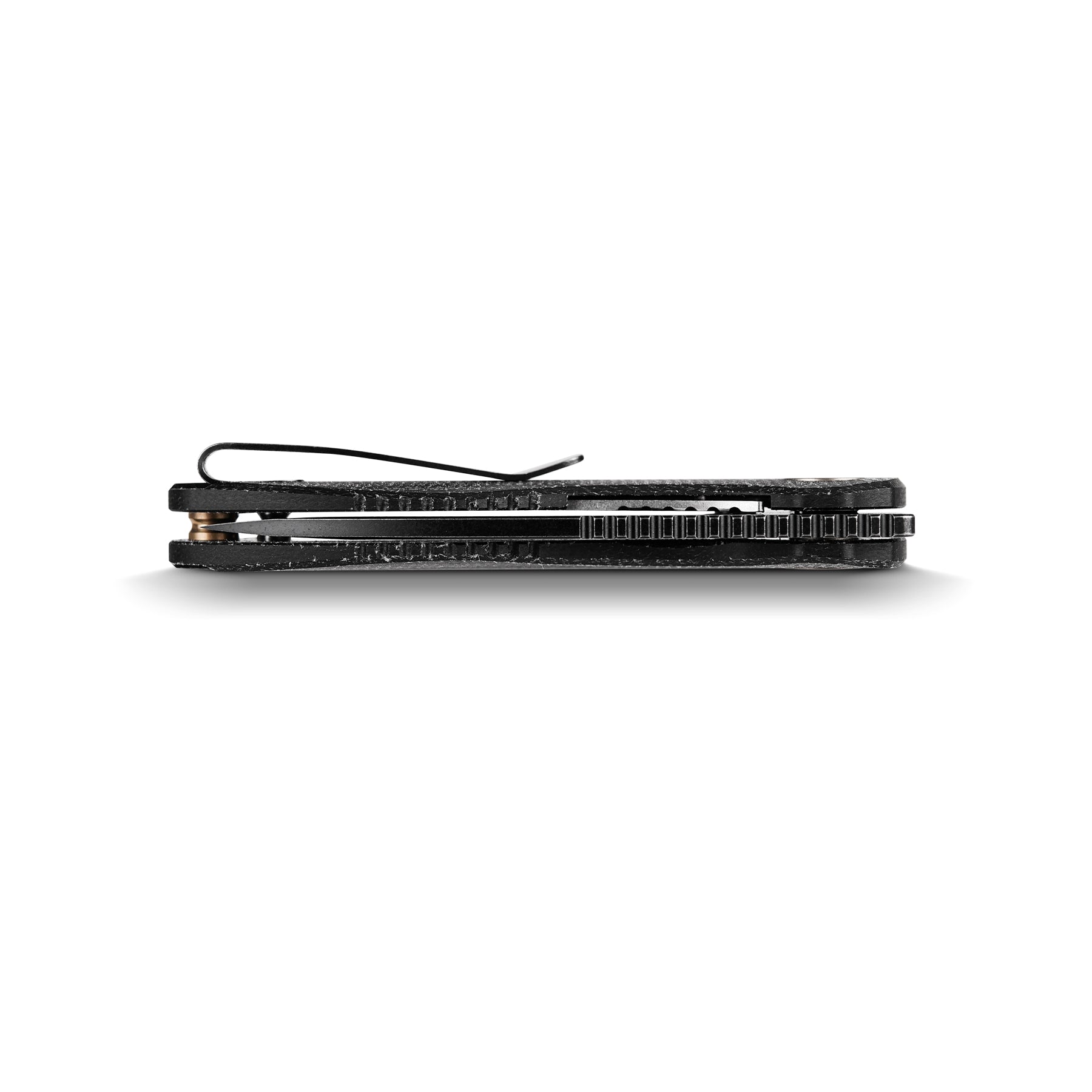 Vosteed Acorn black knife side profile, pocket clip detail