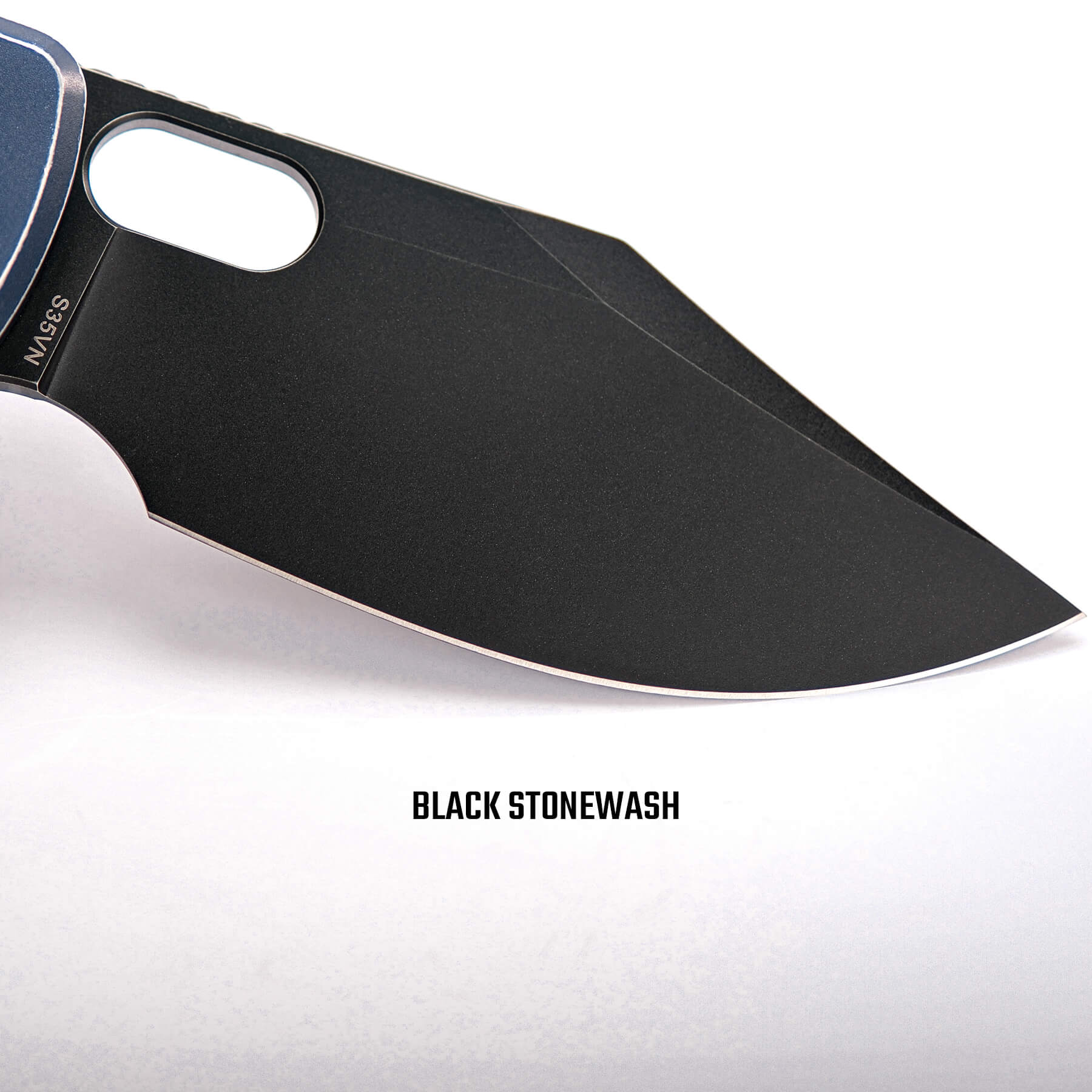 Akita knife with black stonewash finish, S35VN blade, Vosteed