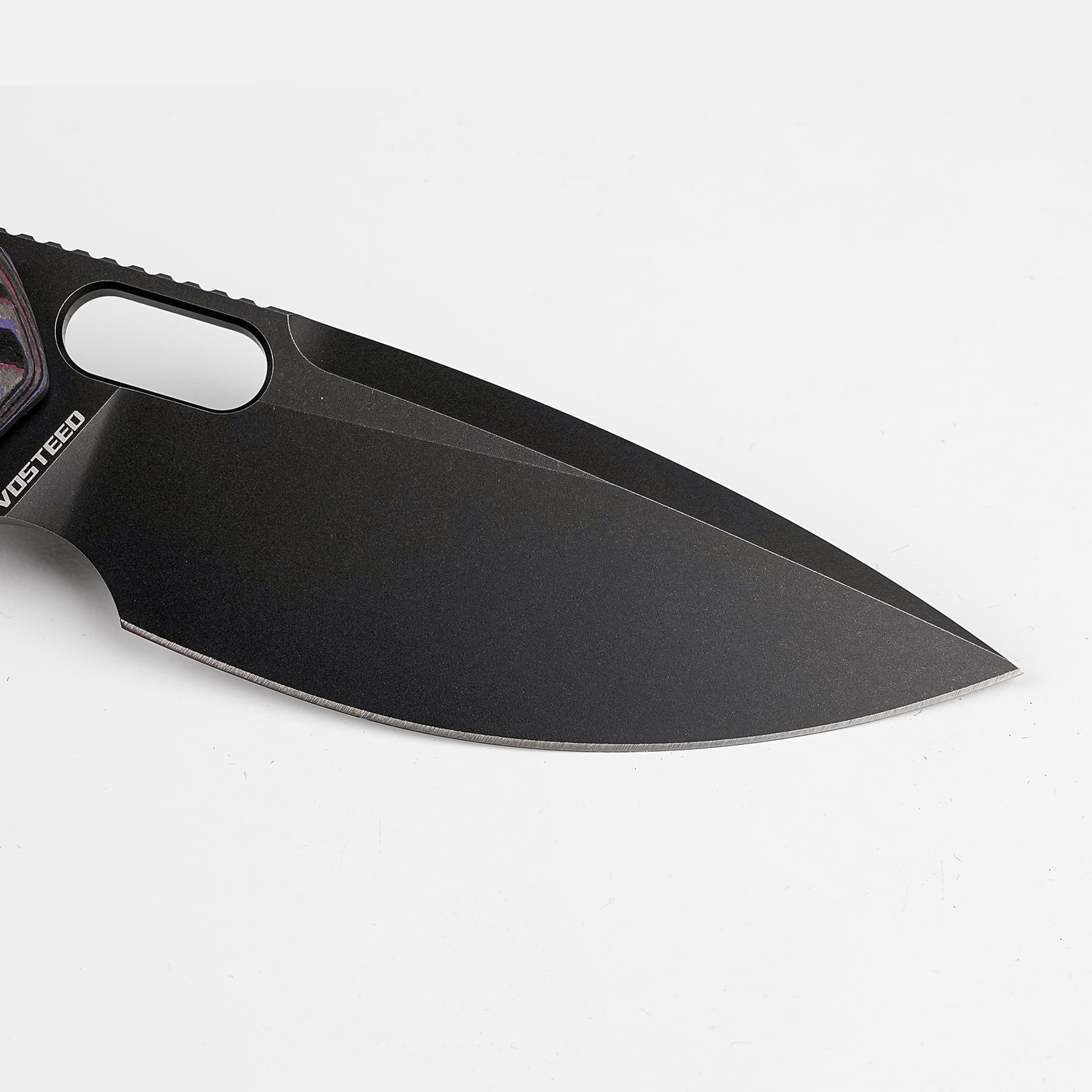 BLADEHQ Exclusive Vosteed Psyop Top Liner Lock Knife Purple Haze Fatcarbon (3.3" Black Elmax) A2226