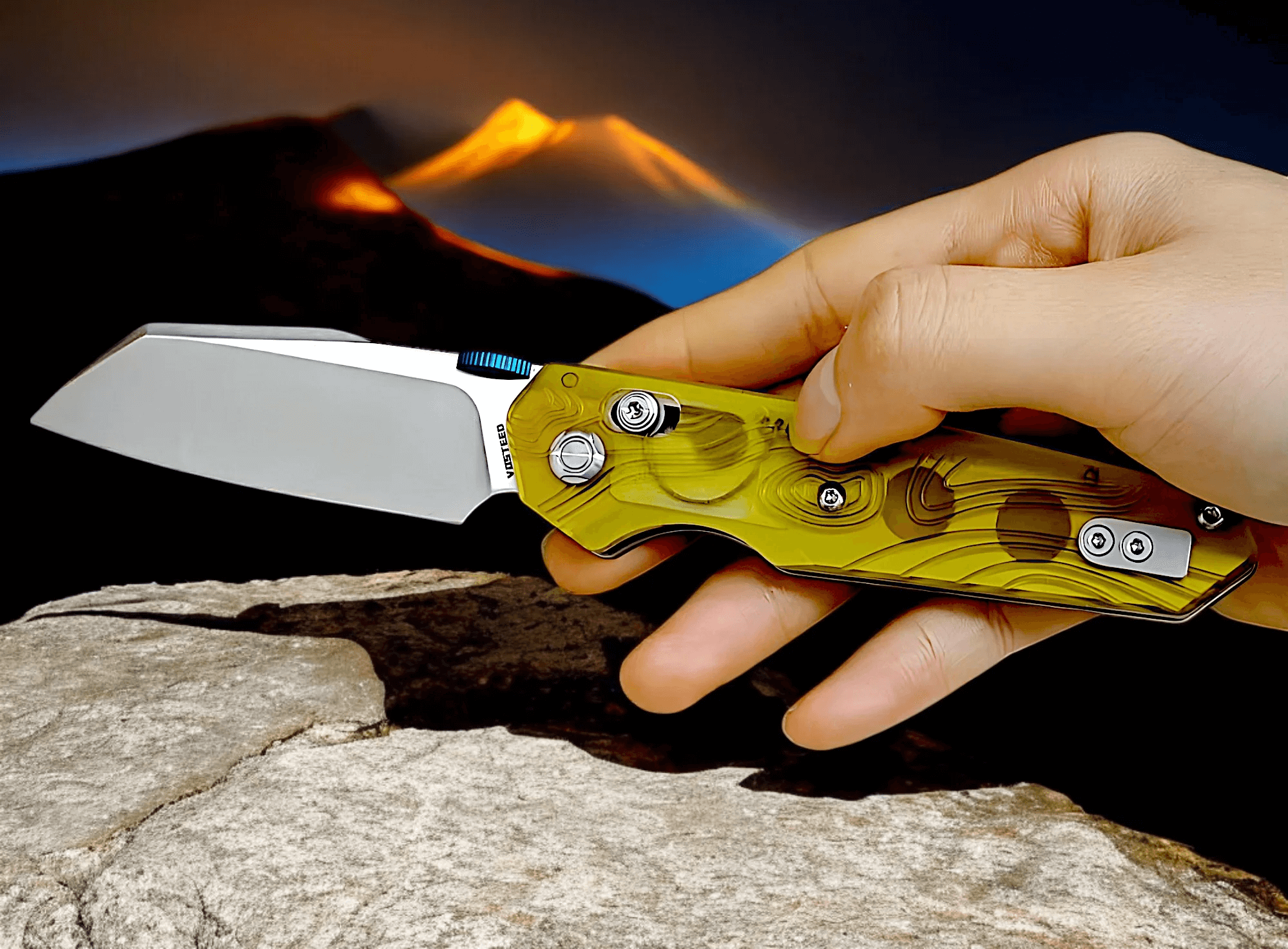 COUNTY COMM exclusive Vosteed Talarurus Folding Knife Black PEI Handle 14C28N Stonewash Finish A2705