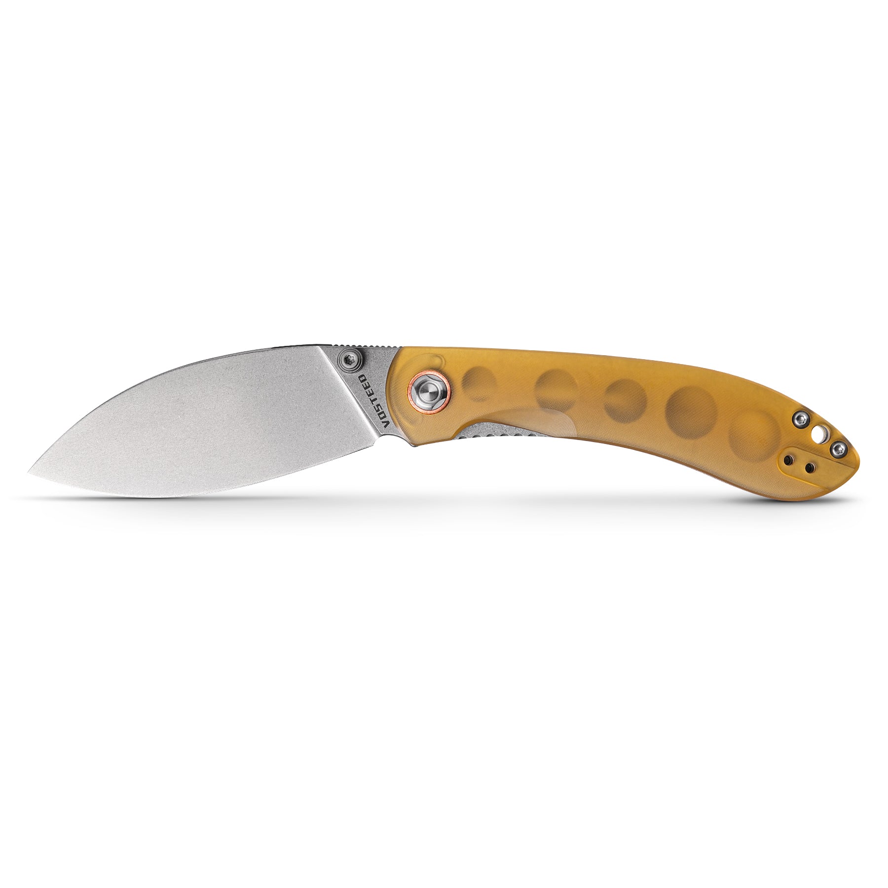 Vosteed Large Nightshade folding knife with amber Ultem handle