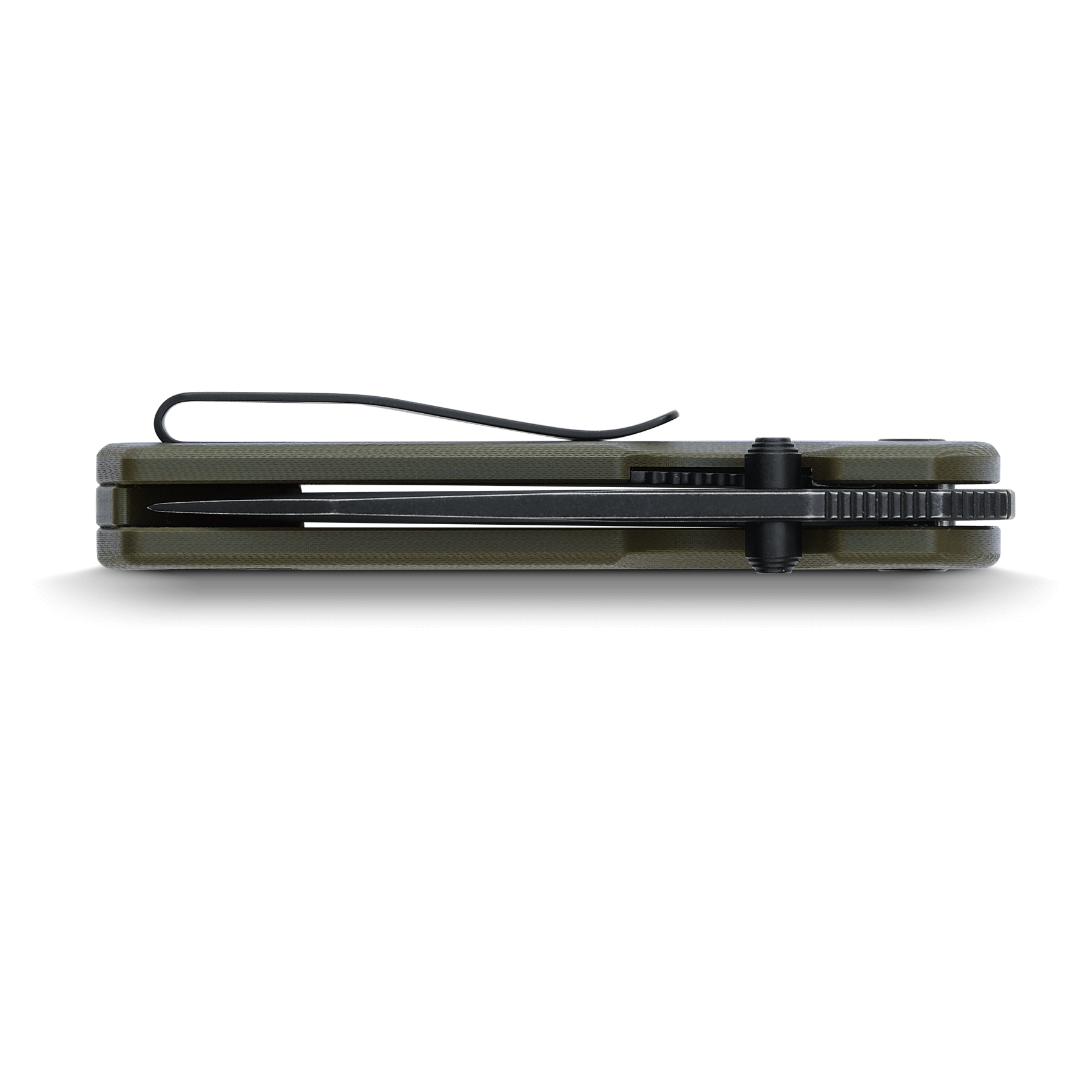 Vosteed Chipmunk knife side view with black blade and green handle