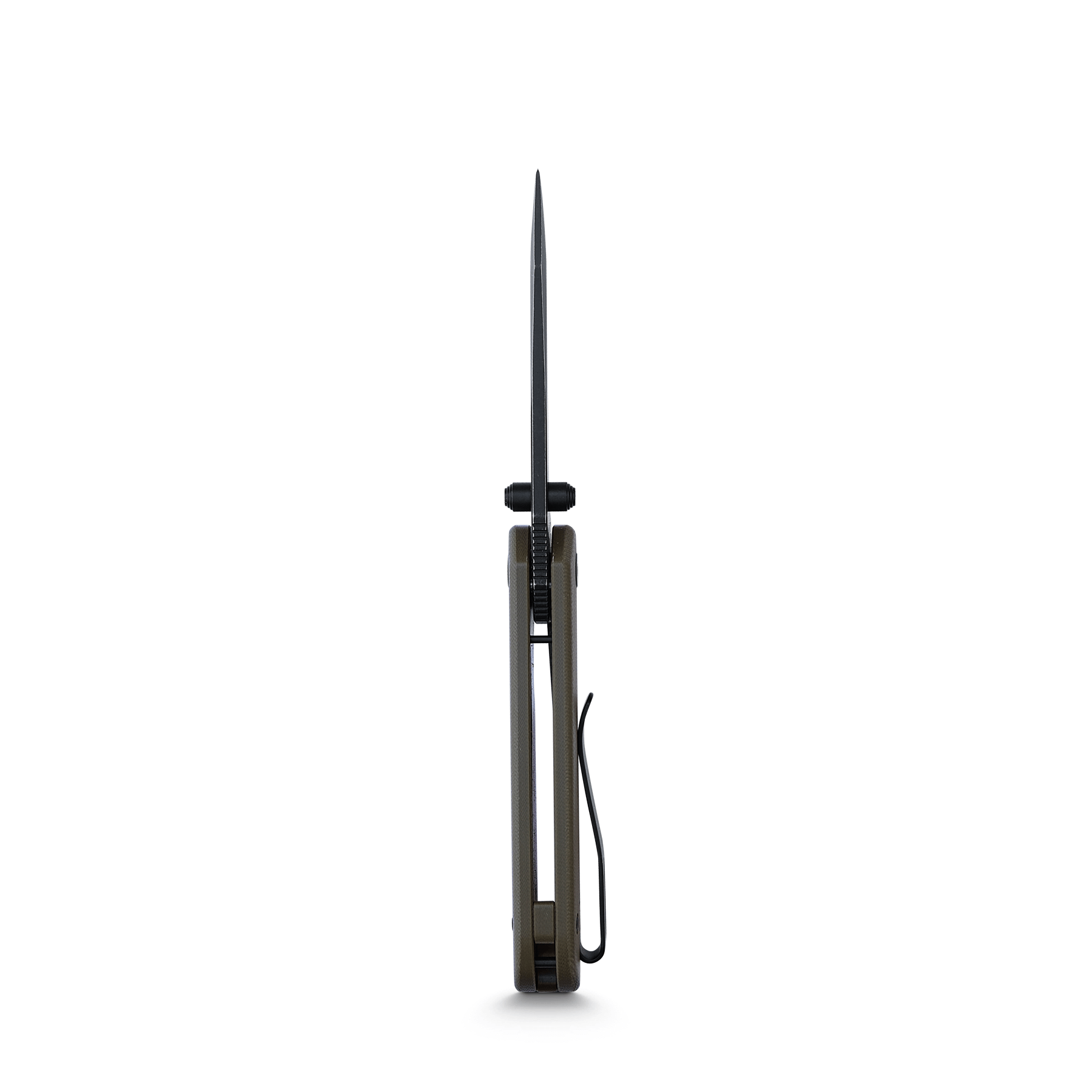 Vosteed Chipmunk knife profile view, black blade and green handle