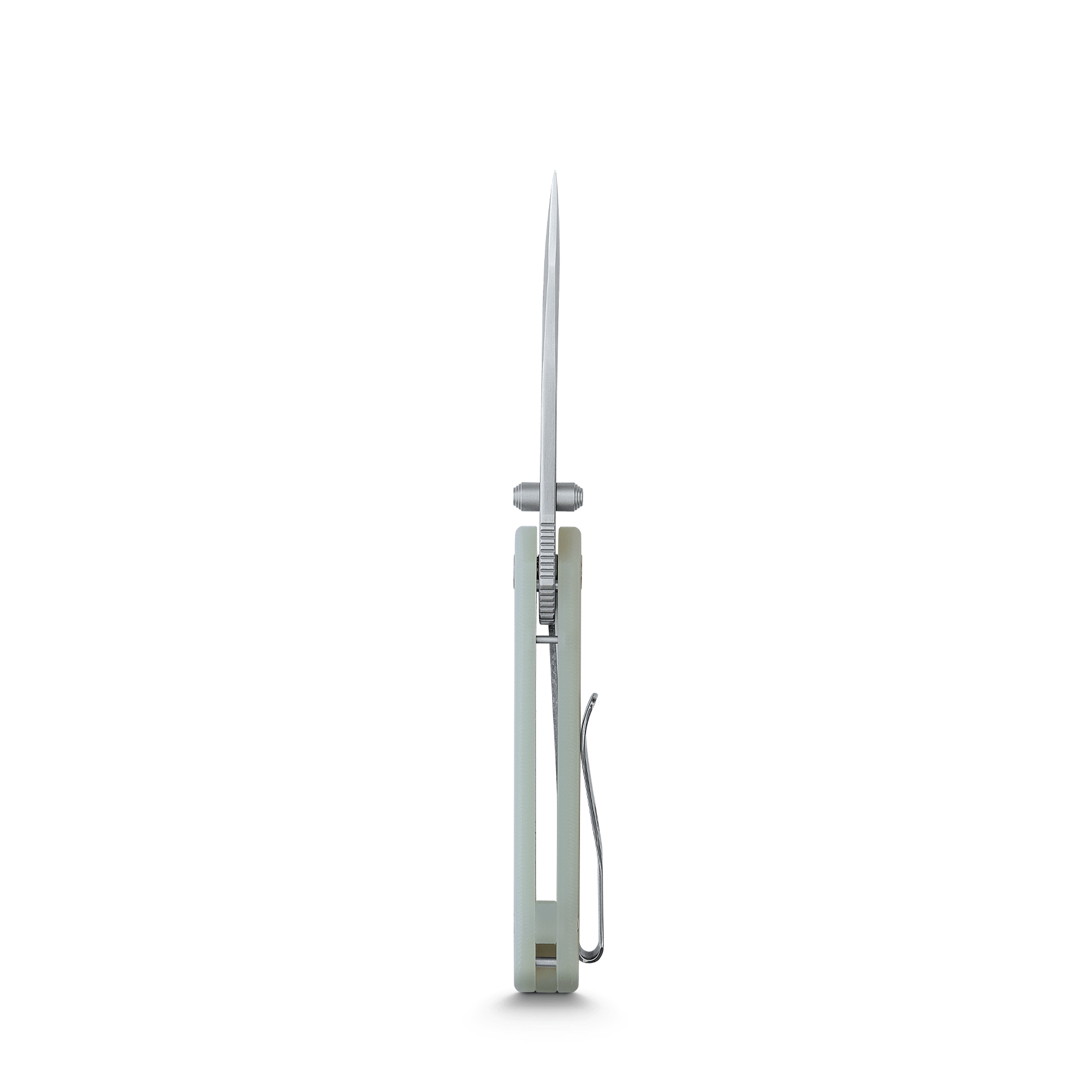 Vosteed Chipmunk knife, side profile view with jade G10 handle