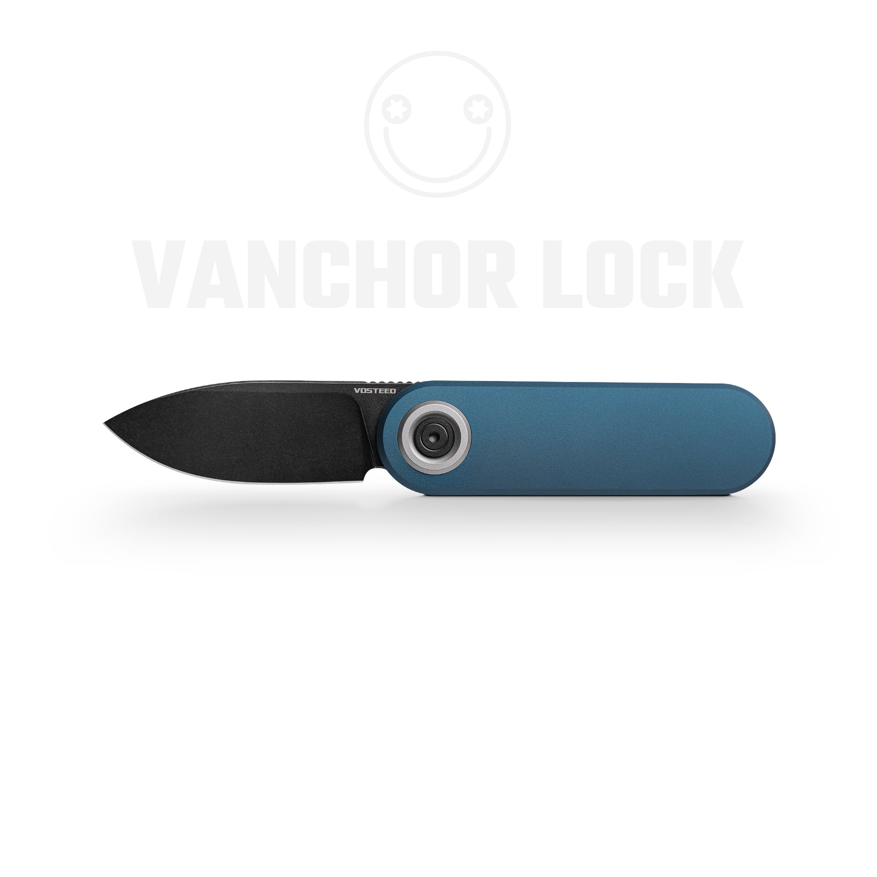 Vosteed Corgi V knife with Vanchor Lock, blue handle and black blade