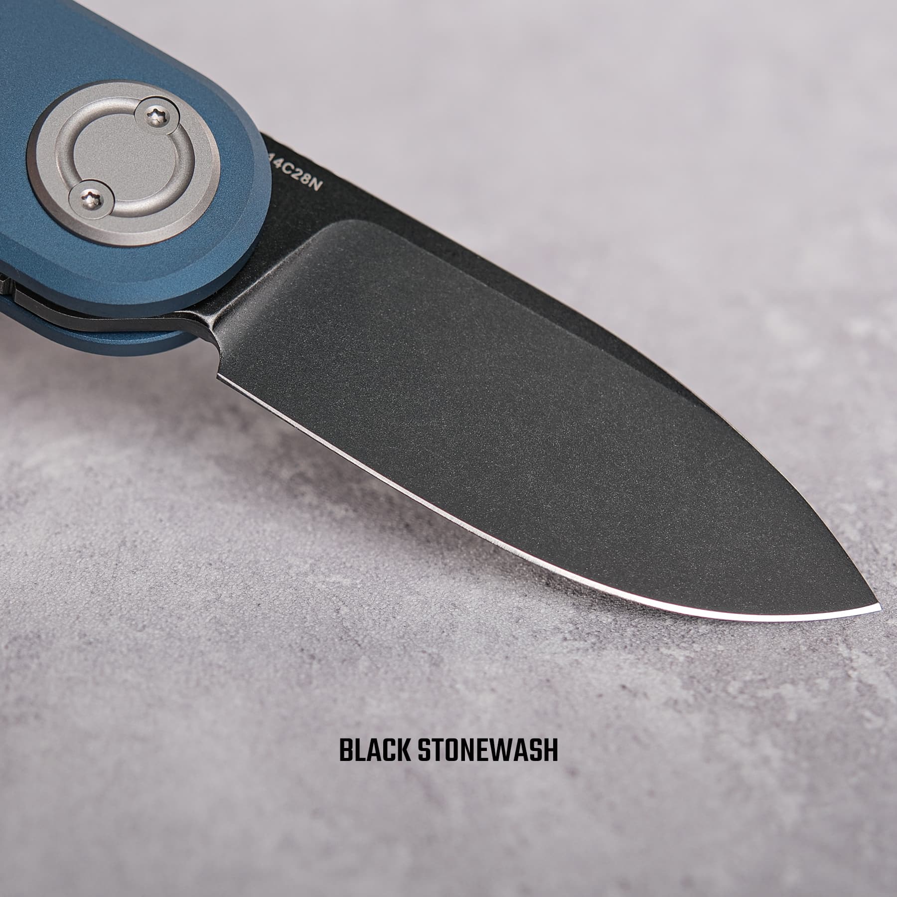 Vosteed Corgi V knife with black stonewash blade detail