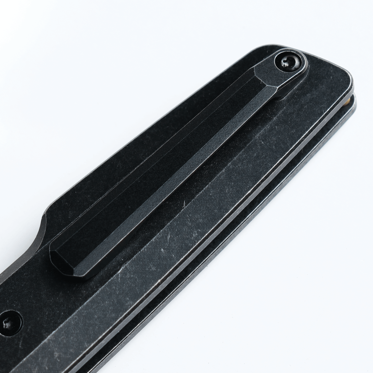 Vosteed Dachshund knife, detail of black titanium handle