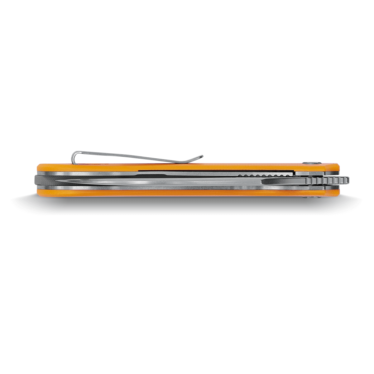 Vosteed Griffin knife closed - yellow G10 handle and pocket clip