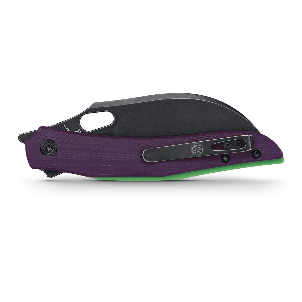Vosteed Griffin folding knife, purple G10 handle, hawkbill blade
