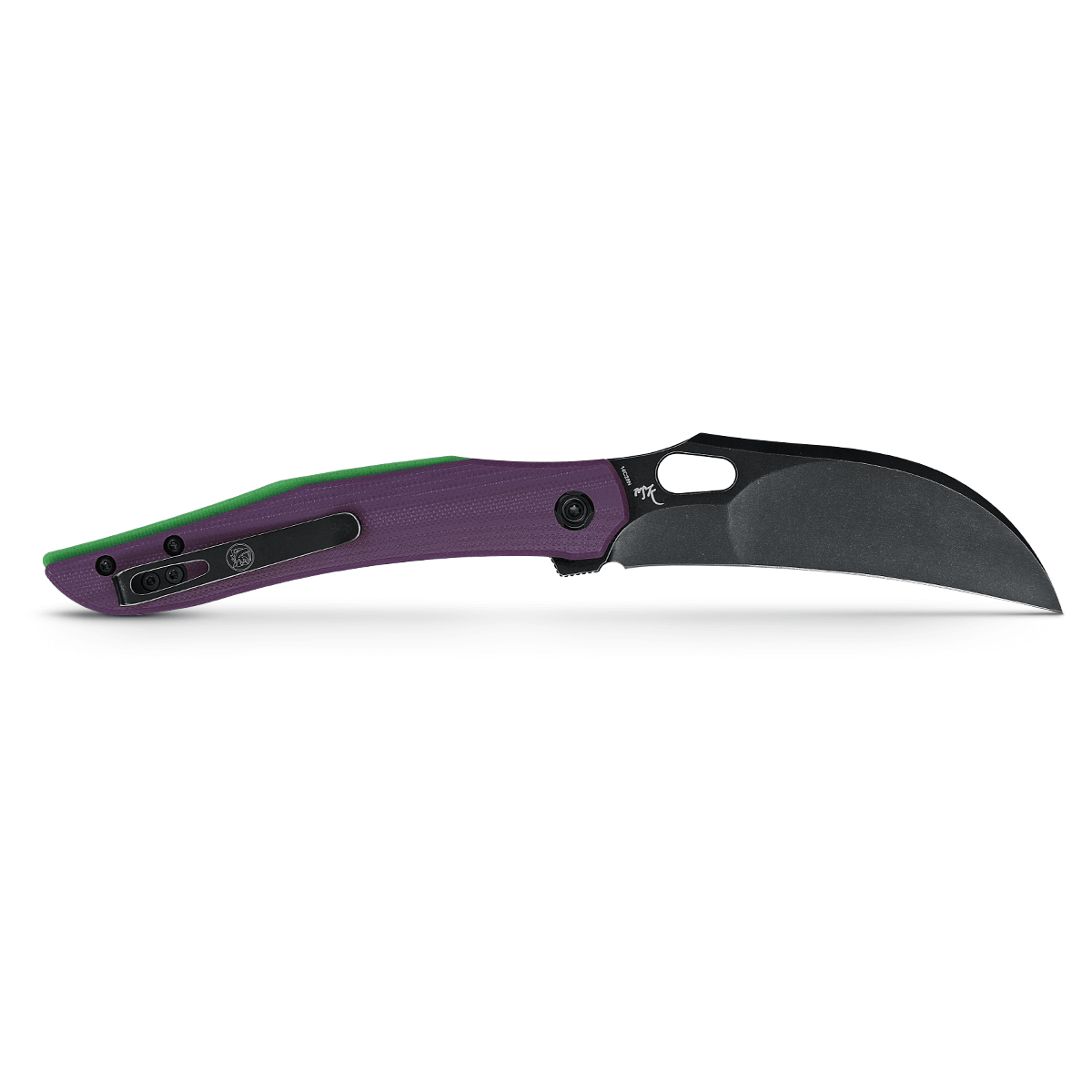 Vosteed Griffin knife, purple G10 handle, hawkbill blade