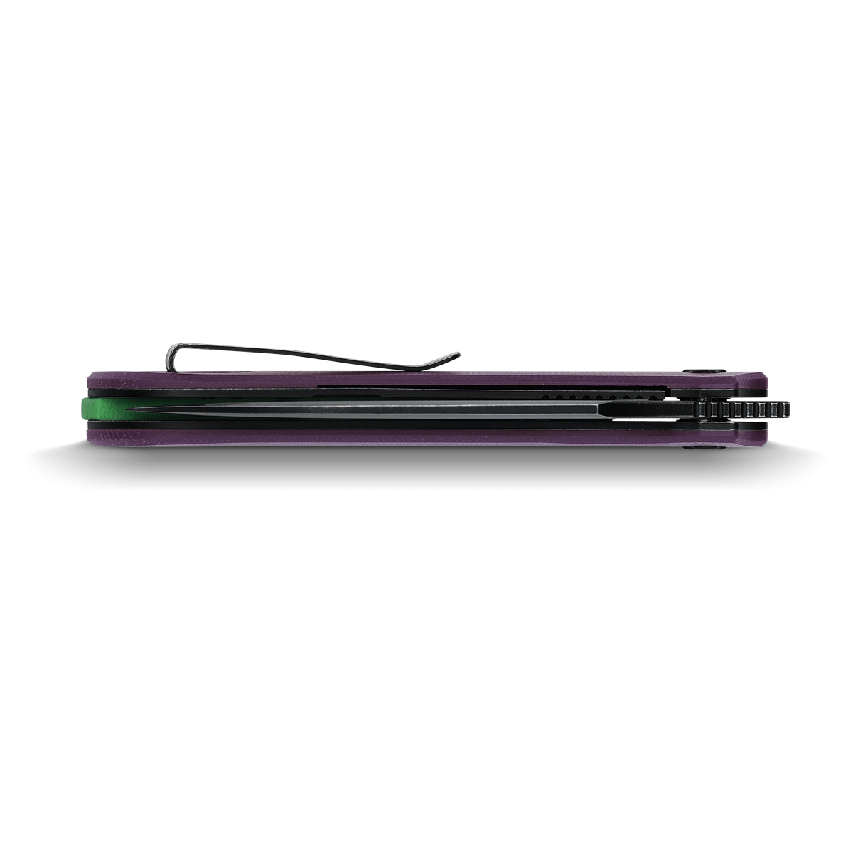 Vosteed Griffin knife side view, purple G10 handle