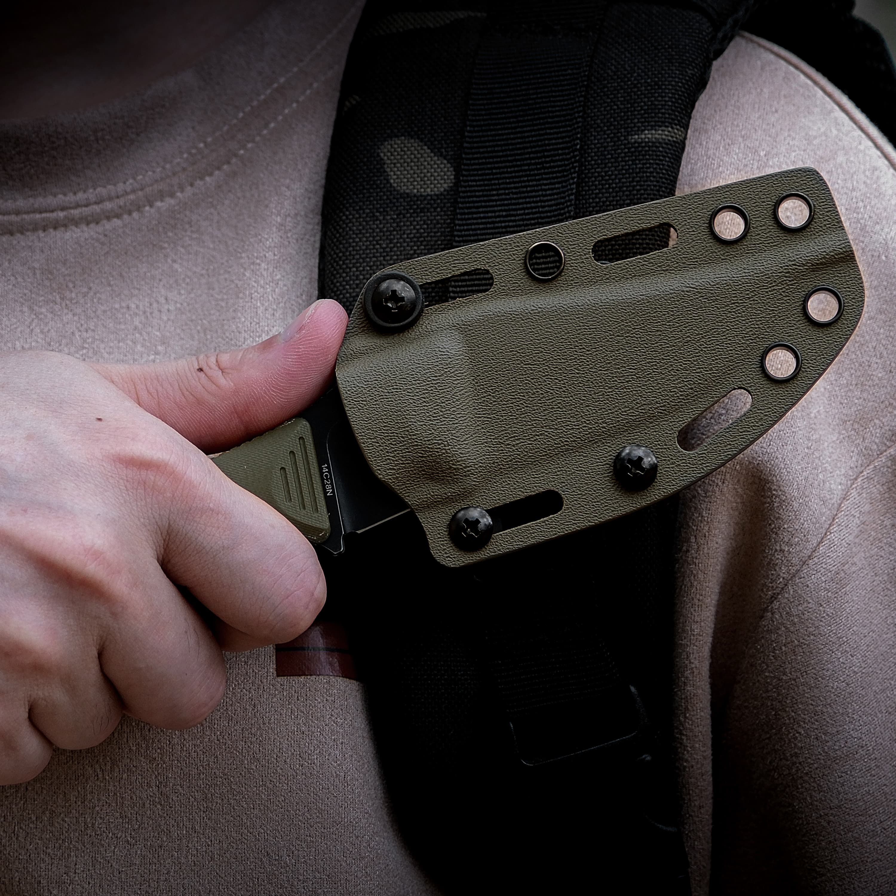 H-Back - Fixed Blade Knife (2.92" 14C28N Blade & G10 Handle) With S.O.A.R. Clip - D0402