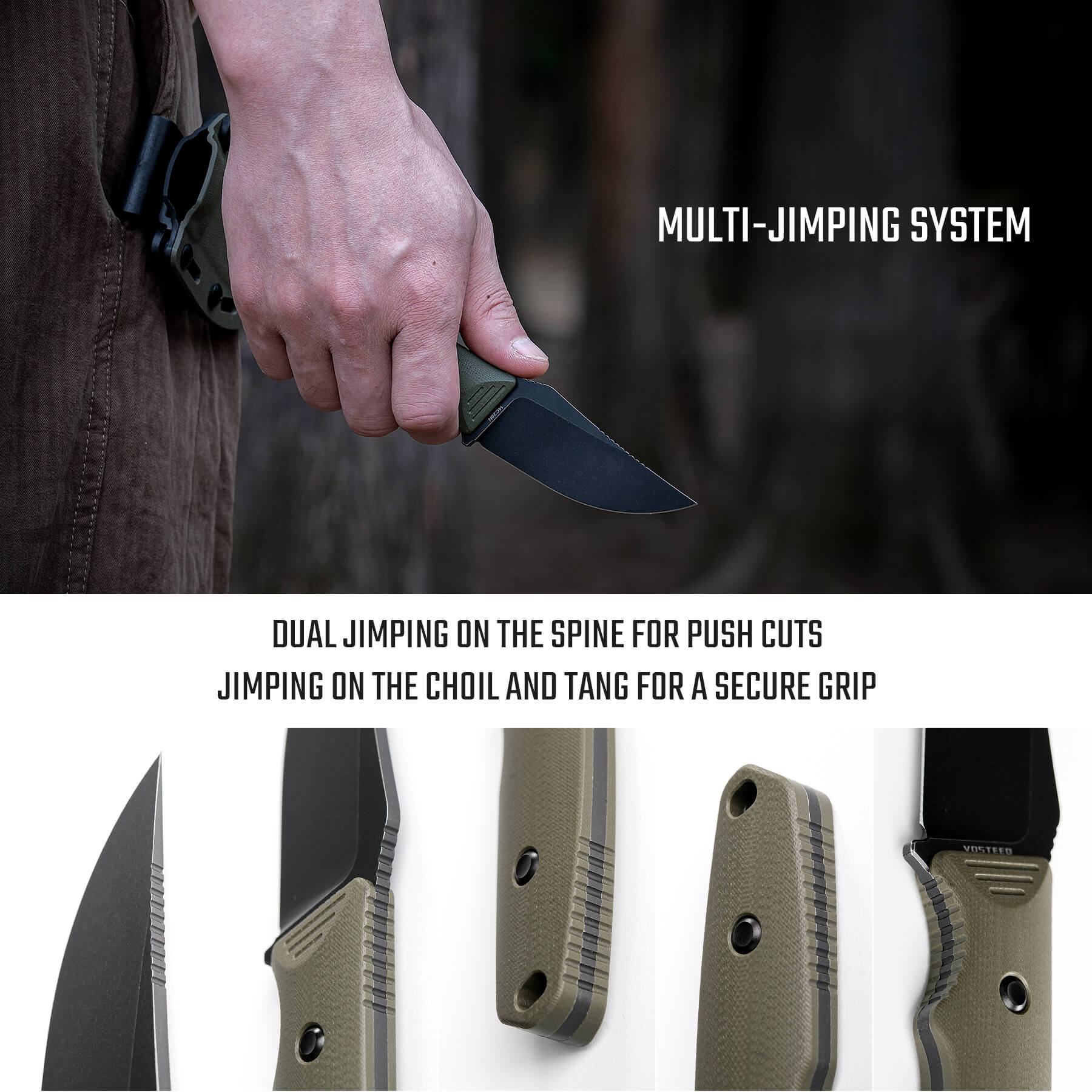 H-Back - Fixed Blade Knife (2.92" 14C28N Blade & G10 Handle) With S.O.A.R. Clip - D0402