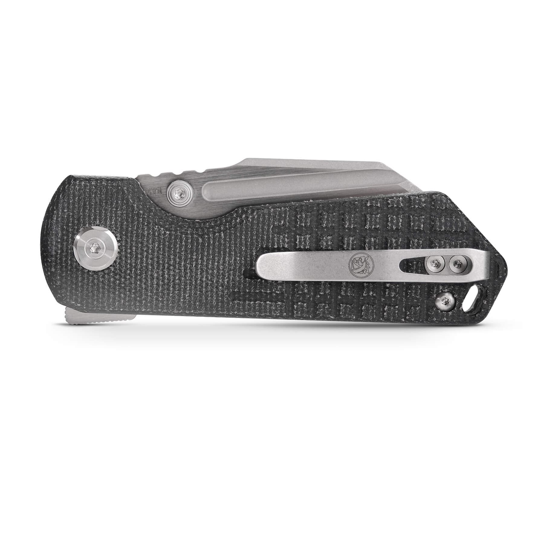 Closed Vosteed Hedgehog Knife with black Micarta handle