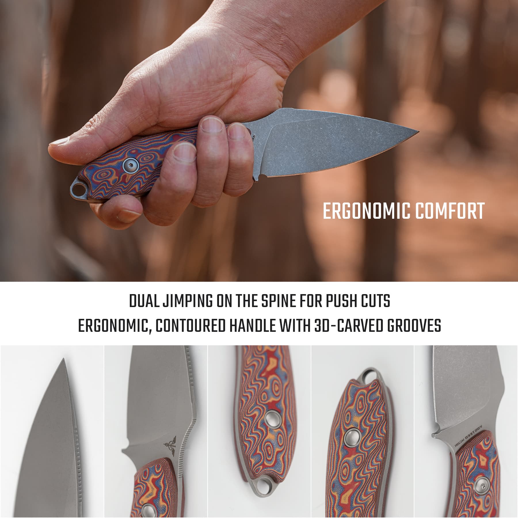 Coming Soon - Inferno- Fixed Blade Knife (3.57" 14C28N Blade & Micarta Handle) With S.O.A.R. Clip - D0803)