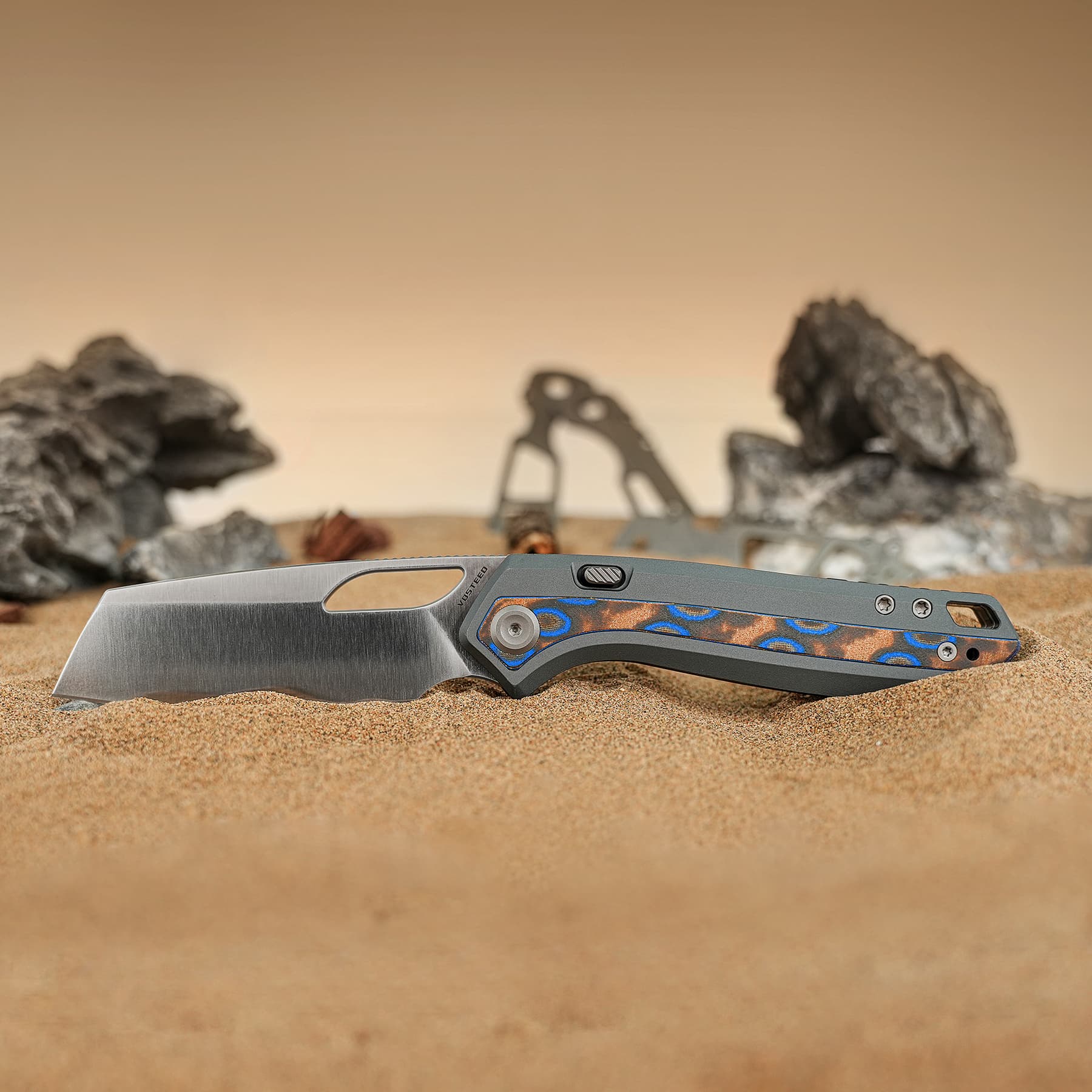 Kroc 329 -Top Liner Lock (3.29" S35VN Blade & Aluminum & Ocean Micarta Handle) - A1813