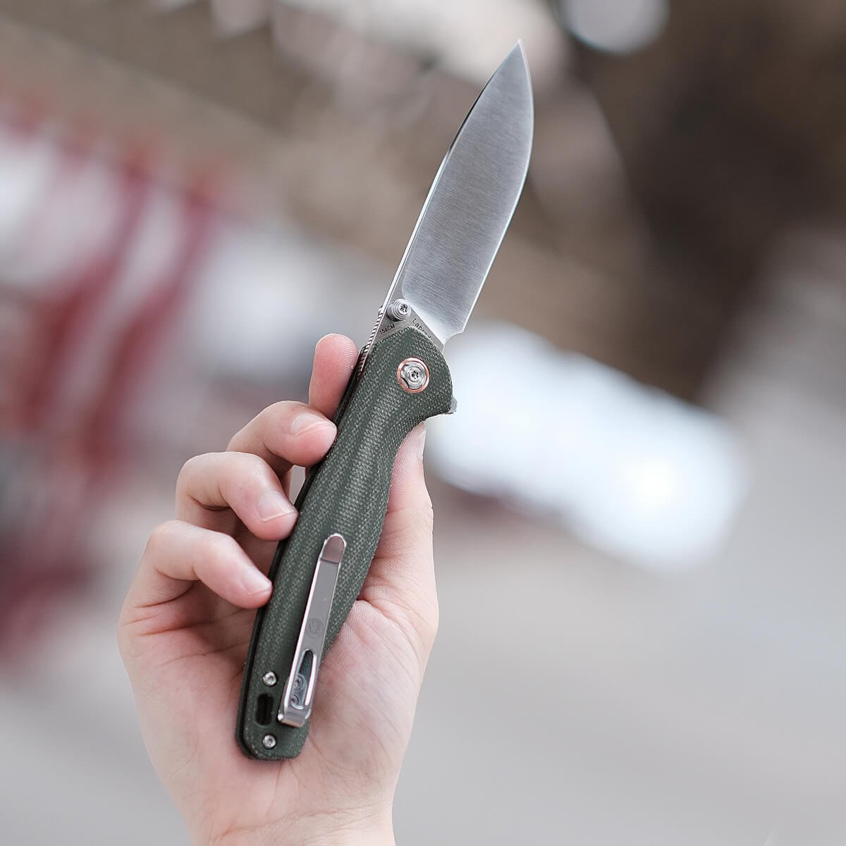 Vosteed Labrador knife, green Micarta handle, open blade