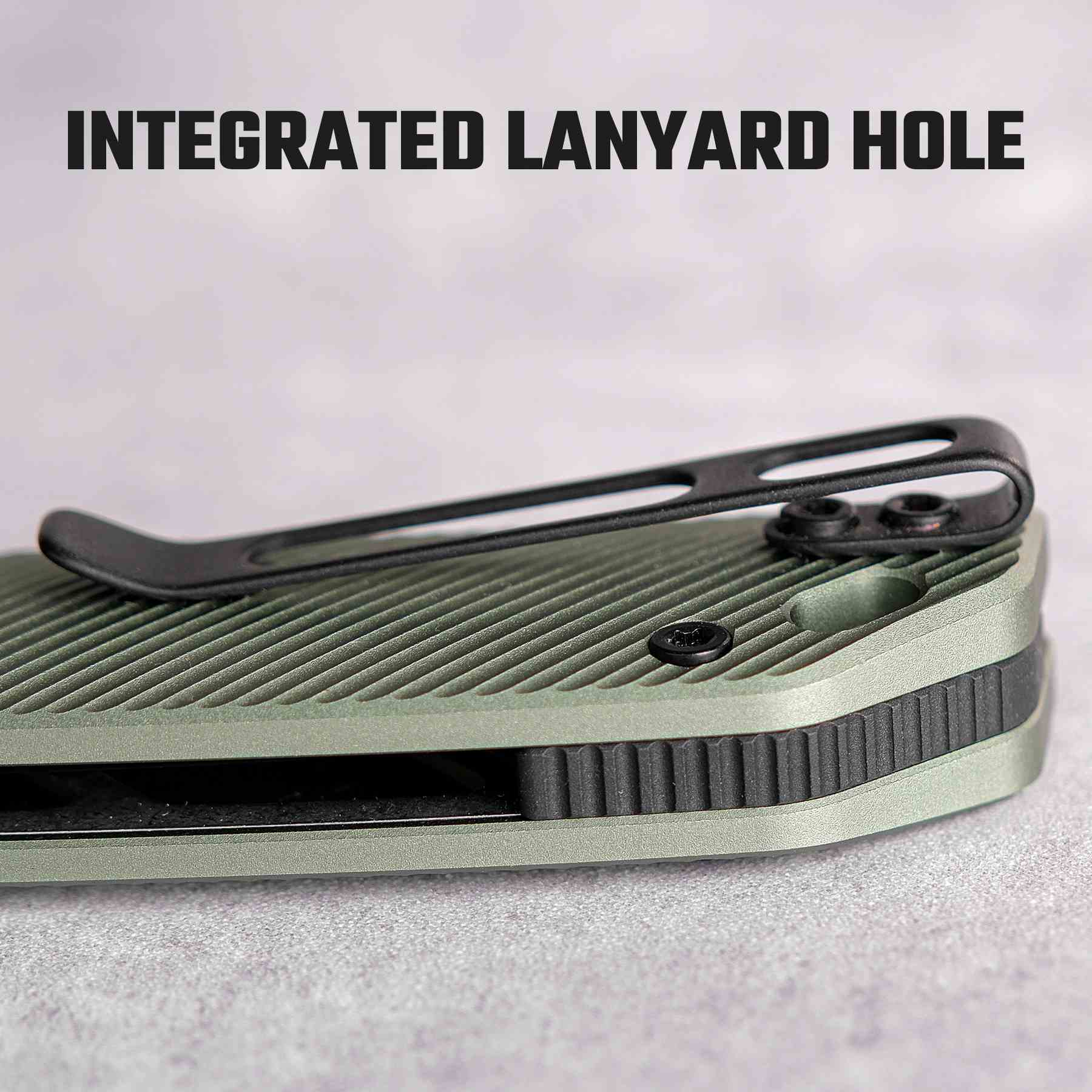 Vosteed Marten knife detail: Integrated Lanyard Hole, pocket clip