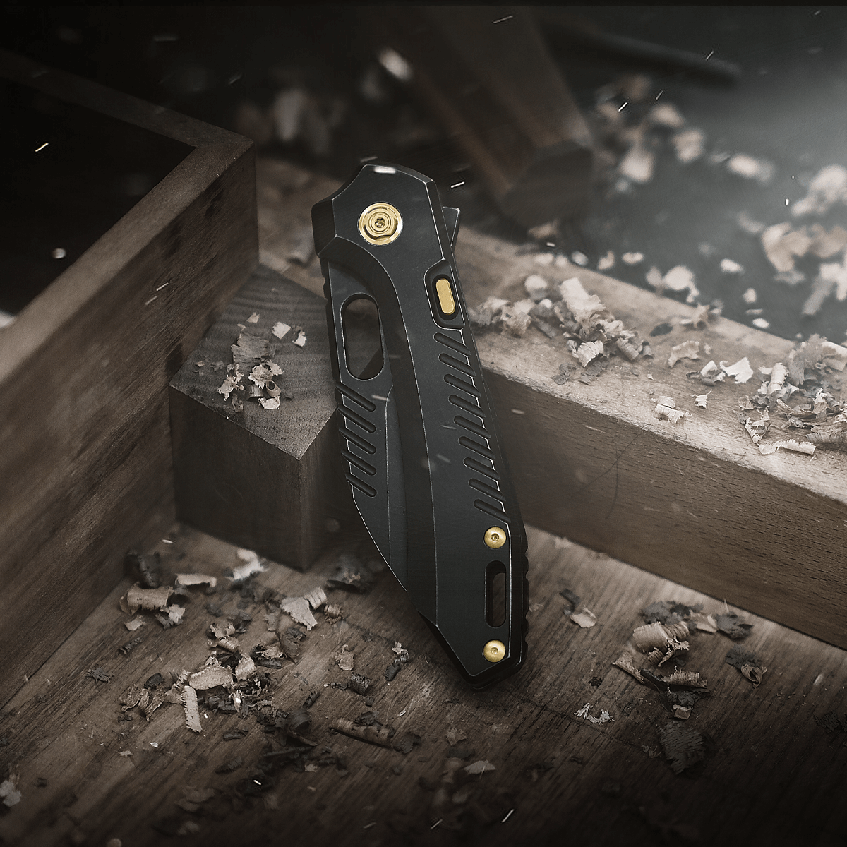 Vosteed RSKAOS Black Knife, M390 blade with Gold Accents