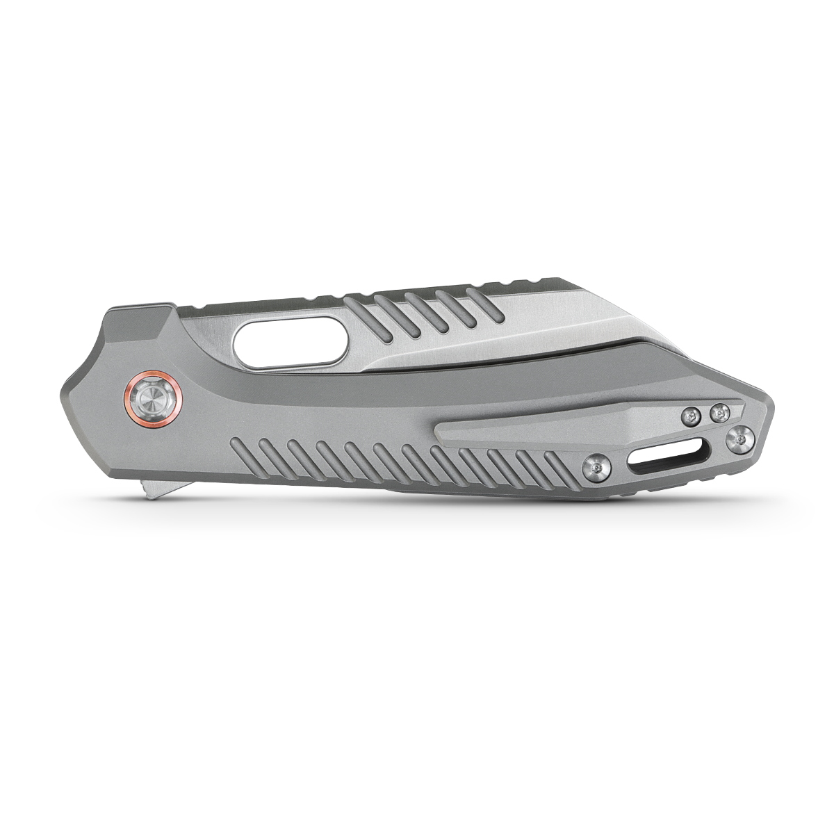 Closed Vosteed RSKAOS Knife, Titanium Handle with Top Liner Lock