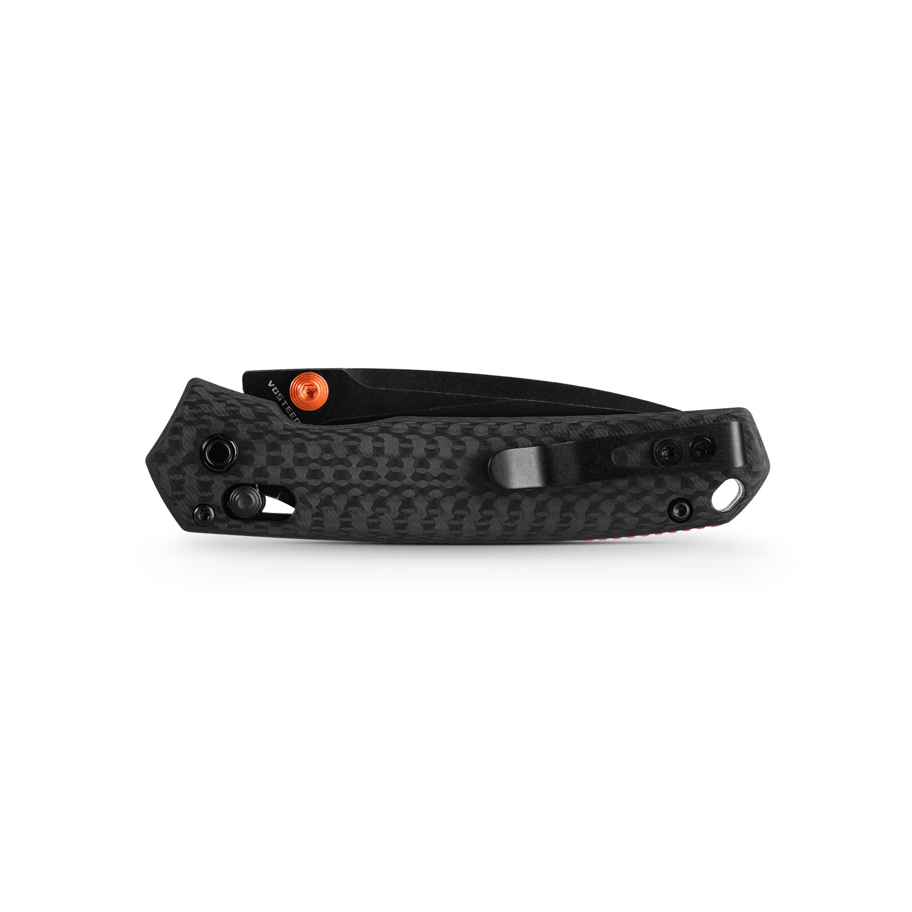 Vosteed Mini Psyop Carbon Fiber Knife - Close-up of handle and black blade