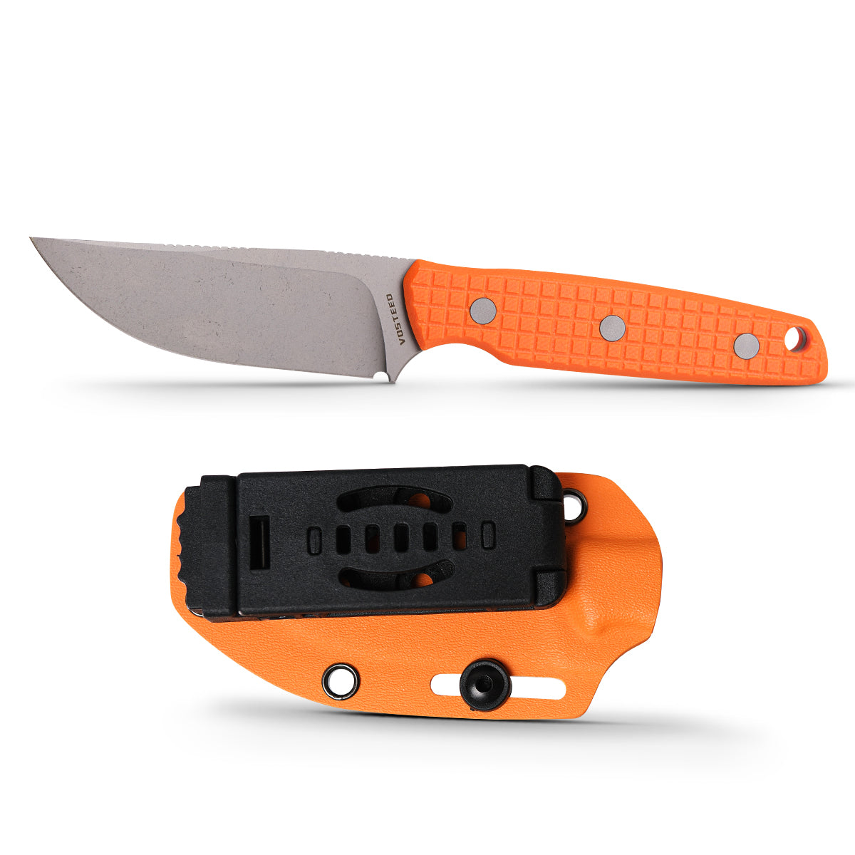 Vosteed Mink Fixed Blade Knife with Orange Handle and Kydex Sheath