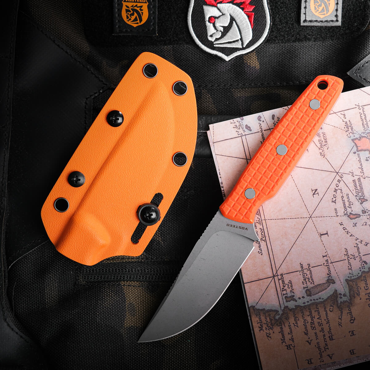 Vosteed Mink Knife with Orange Handle and Kydex Sheath
