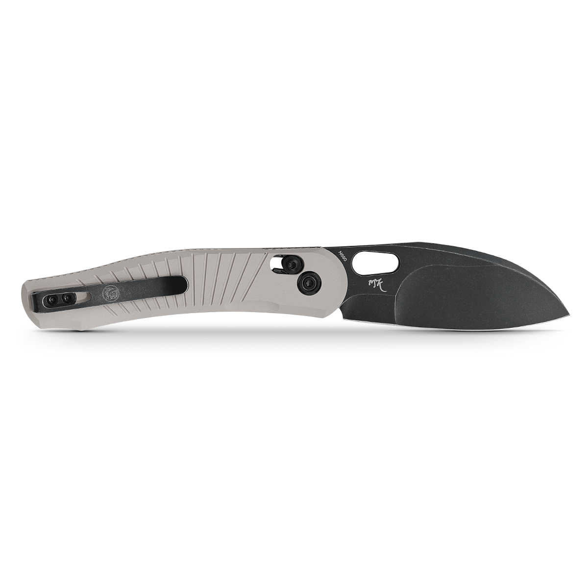 Vosteed Morel knife with black stonewash blade and aluminum handle