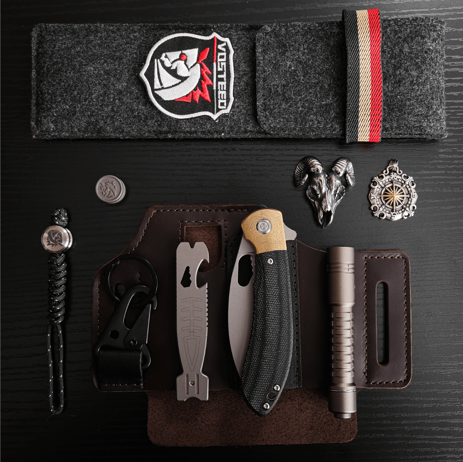 Vosteed Nightshade knife and EDC gear flat lay
