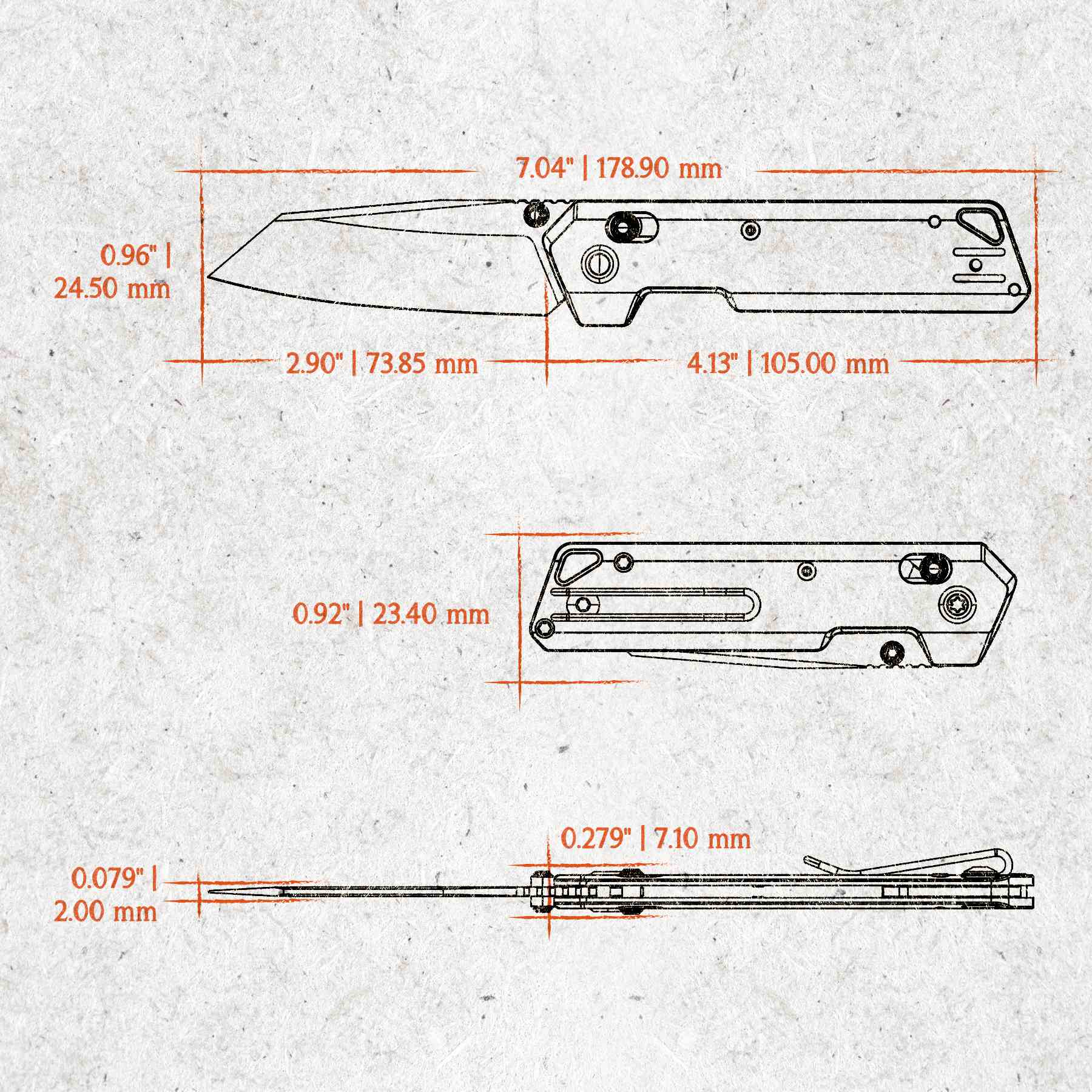 Vosteed Parallel knife dimensions - 154CM blade & titanium handle