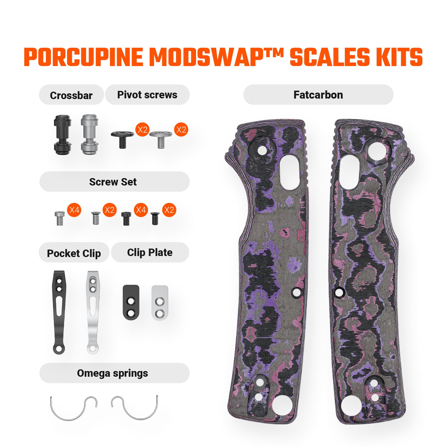 Porcupine ModSwap™ Handle Scales Kits - Purple Haze Fatcarbon - W0302