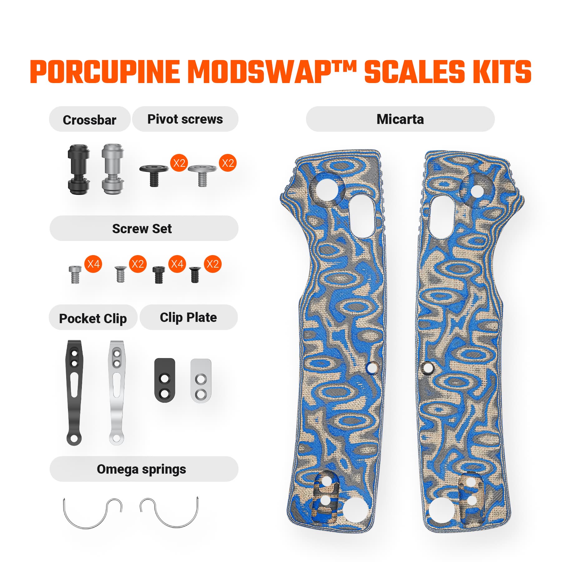 Porcupine ModSwap™ Handle Scales Kits - Blue Ocean Micarta - W0306