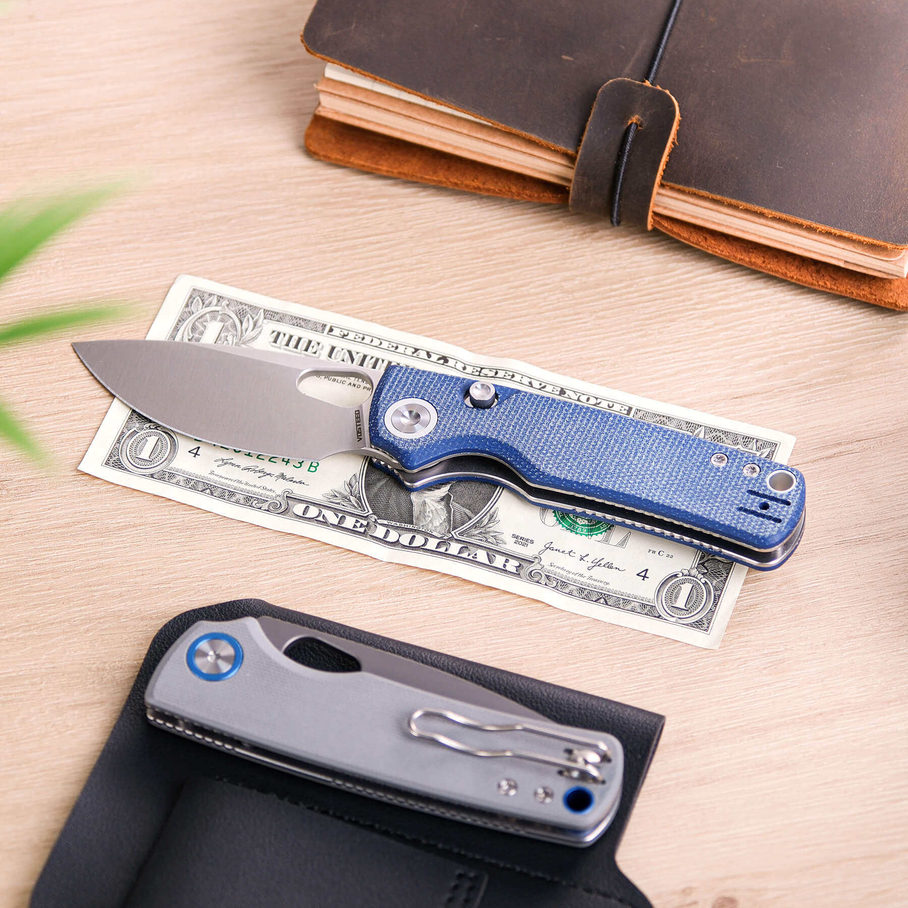 Vosteed Porcupine knife on a dollar bill