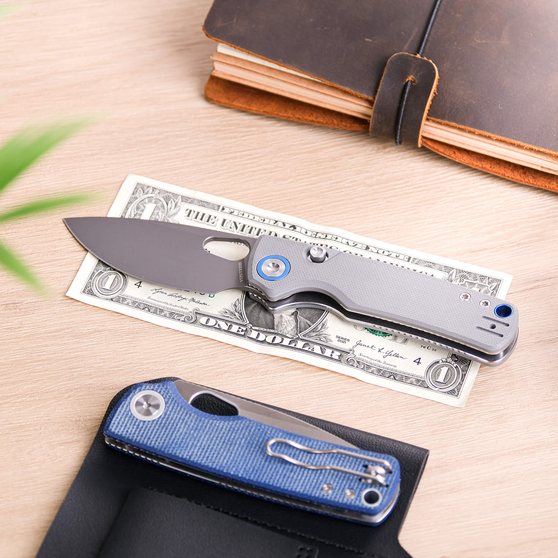 Vosteed Porcupine knife on a dollar bill