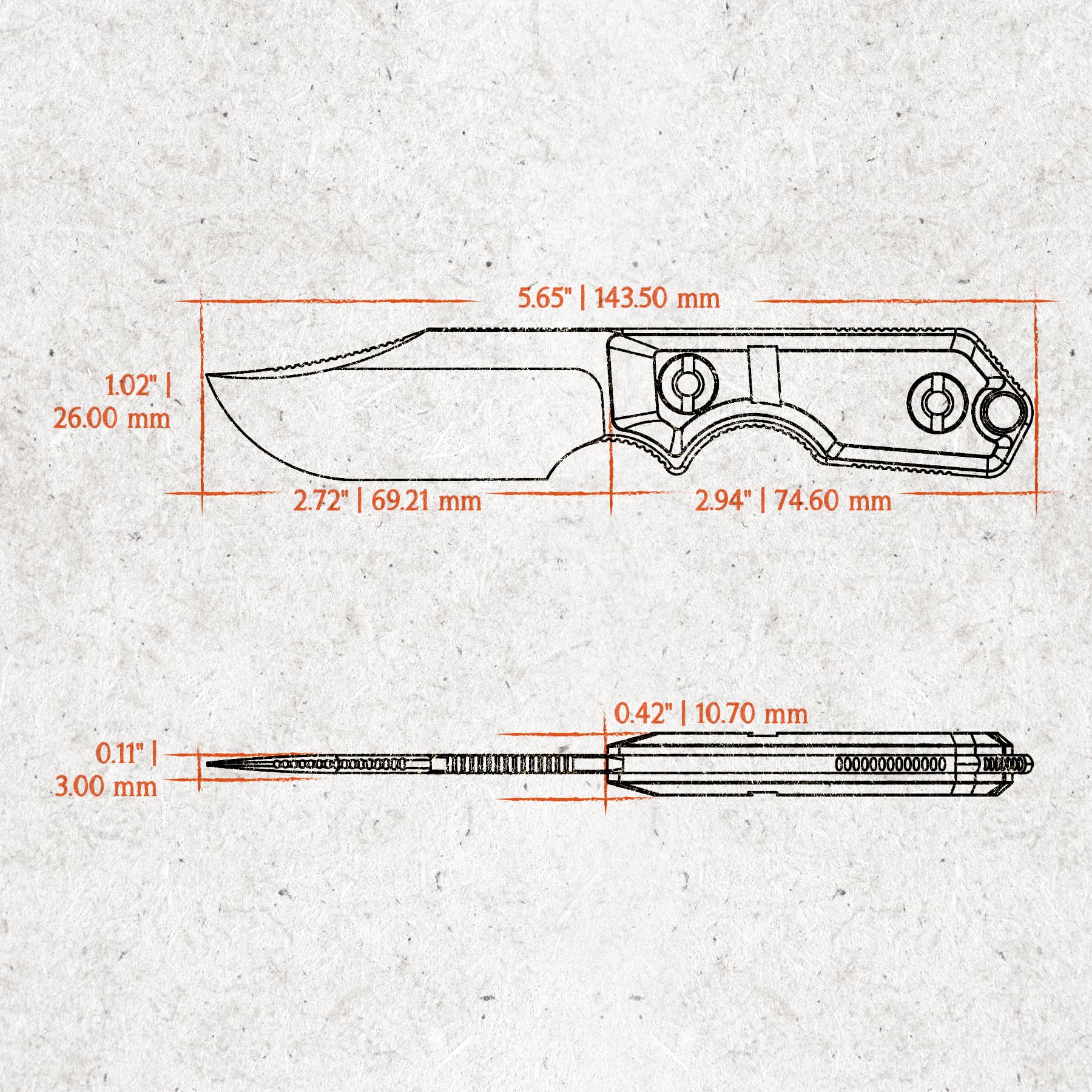 Quokka- Fixed Blade Knife (2.72" 14C28N Blade & G10 Handle) With S.O.A.R. Clip - D0602