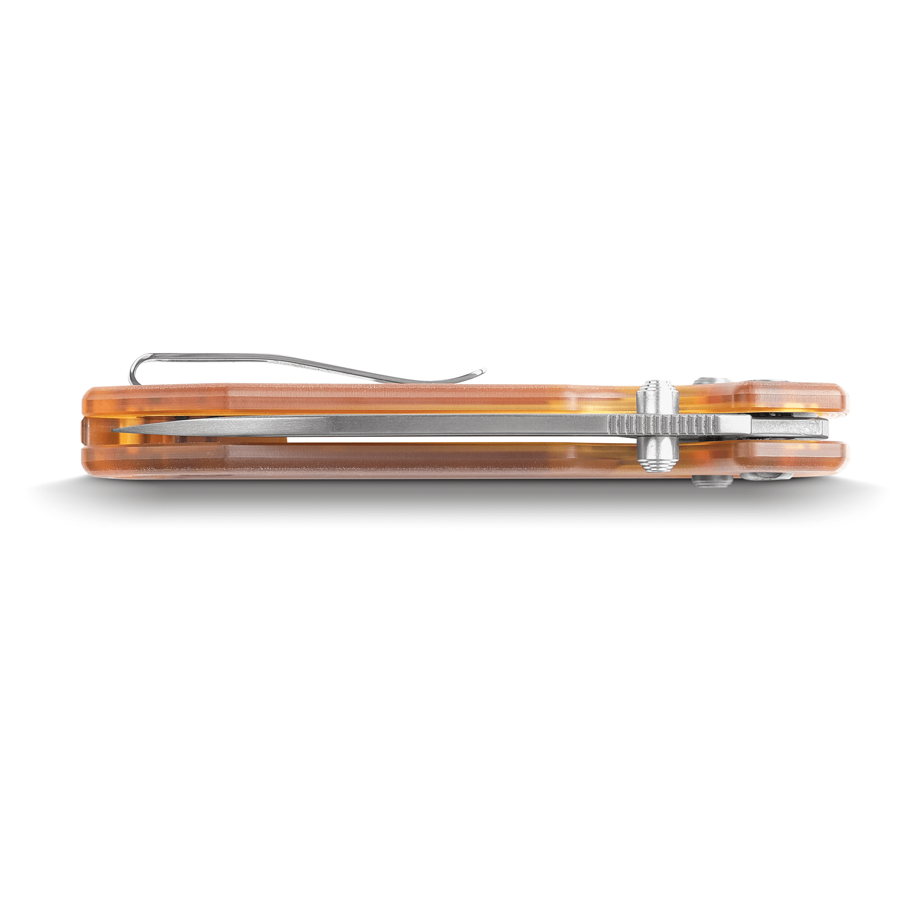Vosteed Raccoon Knife - Side Profile - Amber PEI Handle and Stainless Steel Blade