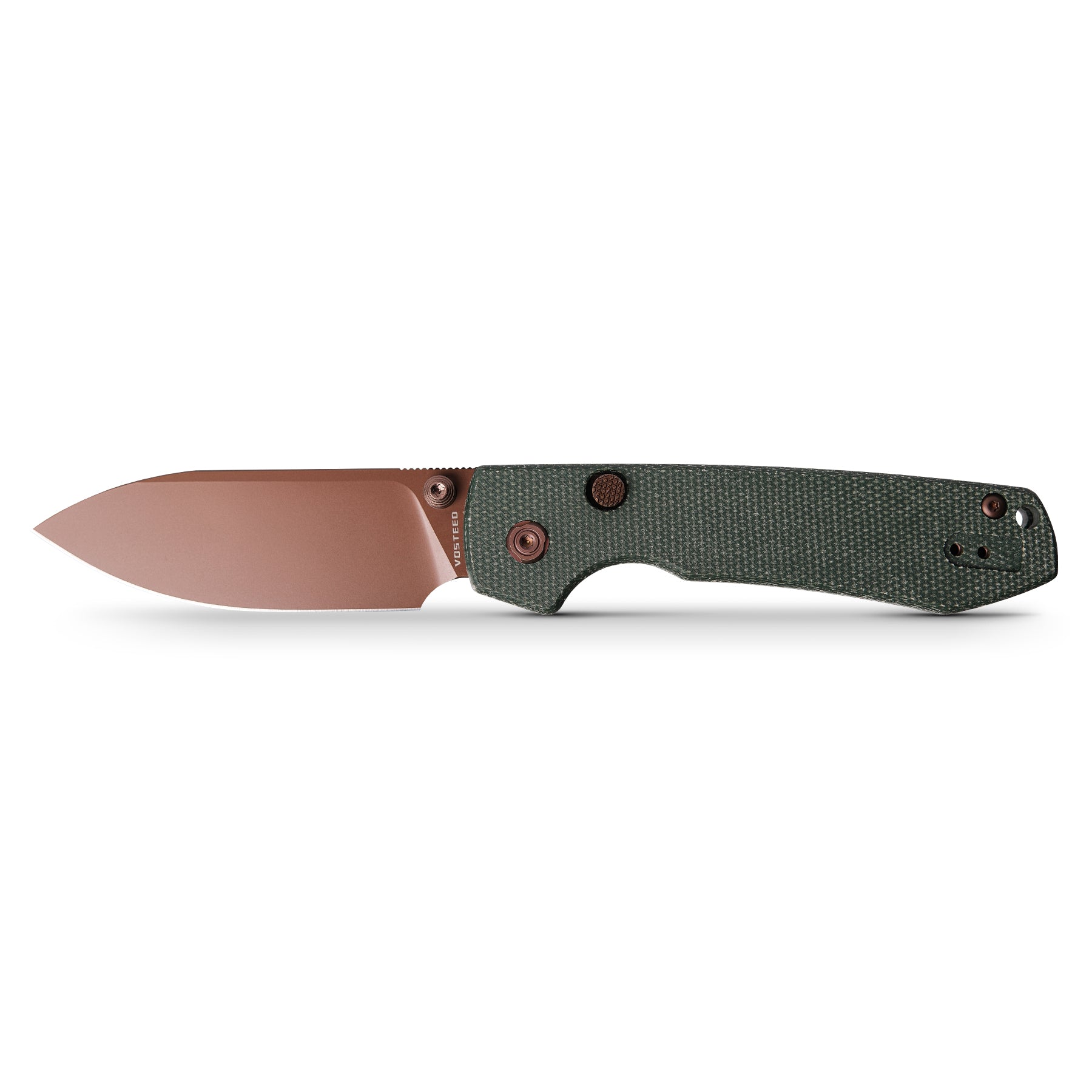 Vosteed Raccoon Copper Dune knife with 14C28N blade and Micarta handle