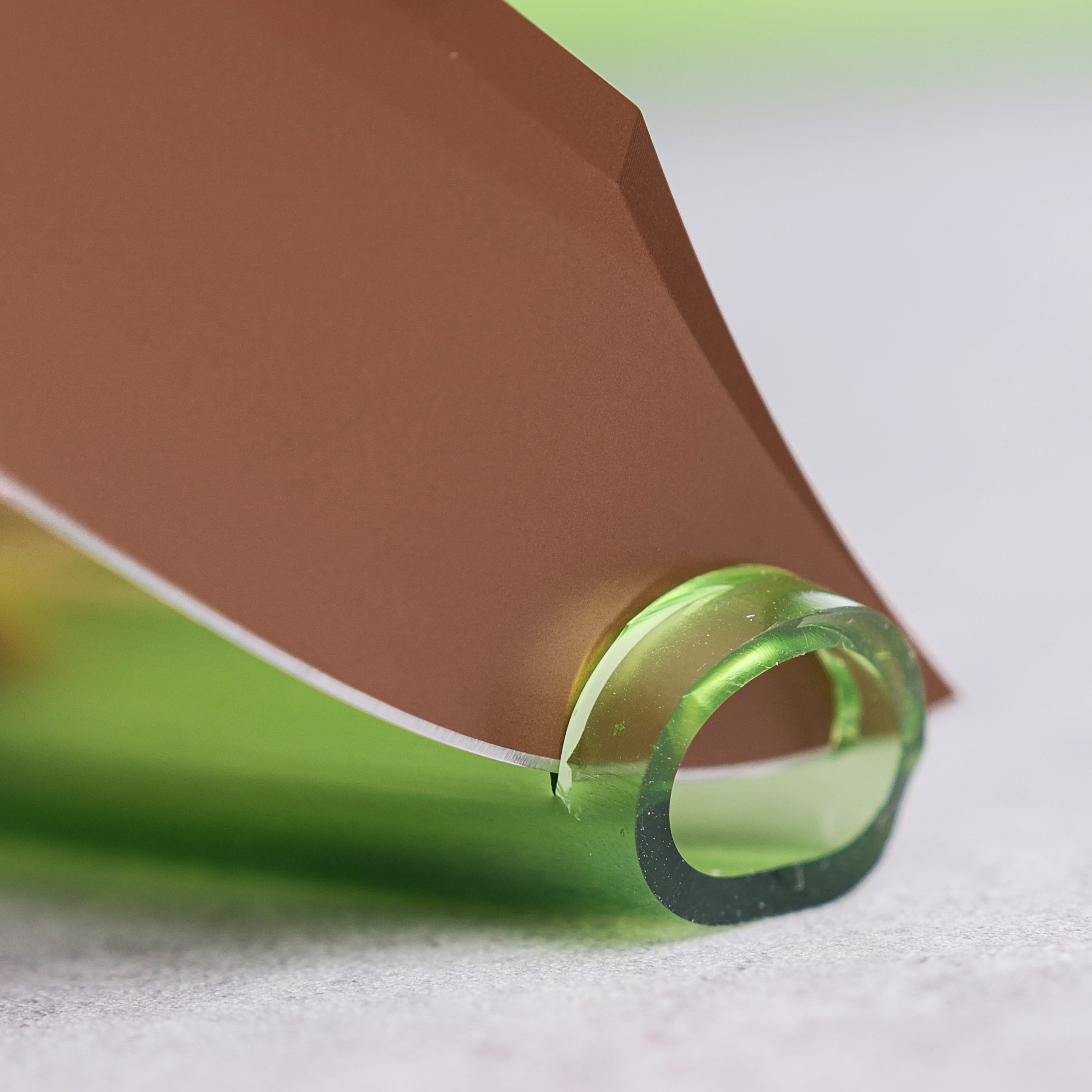 Raccoon knife blade detail, copper dune blade