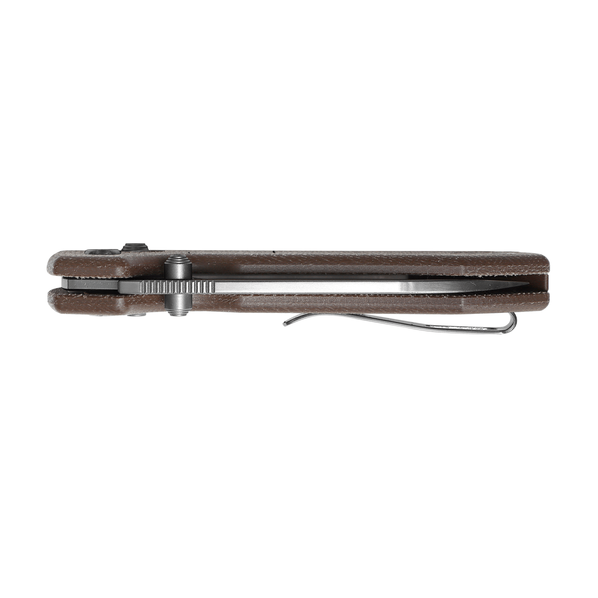 Vosteed Raccoon knife side view: Micarta handle and blade edge
