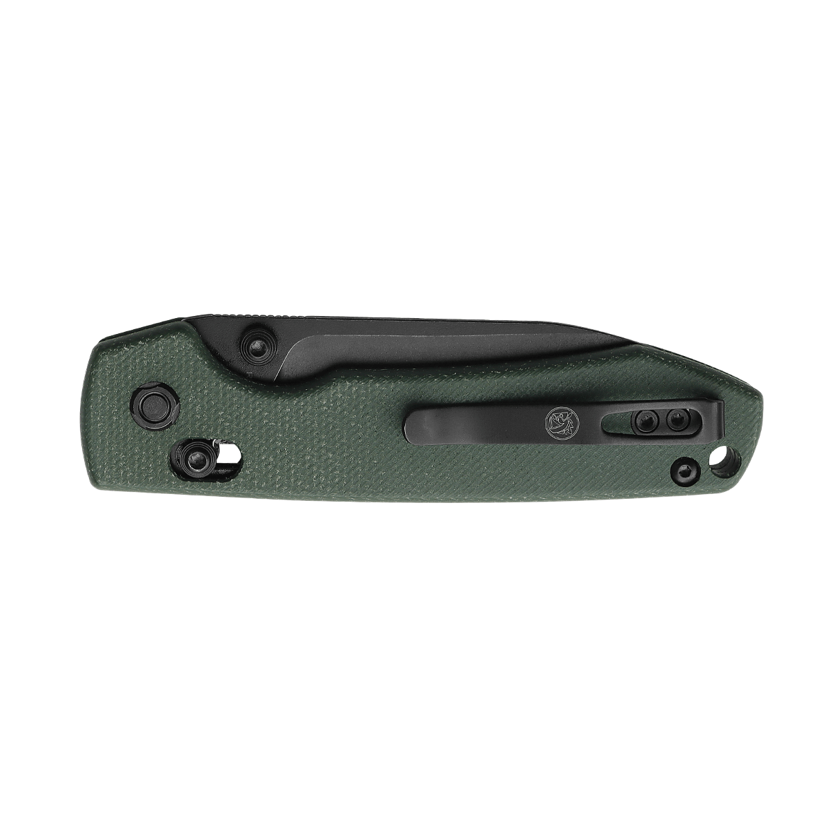 Vosteed Raccoon knife, green Micarta handle, black pocket clip