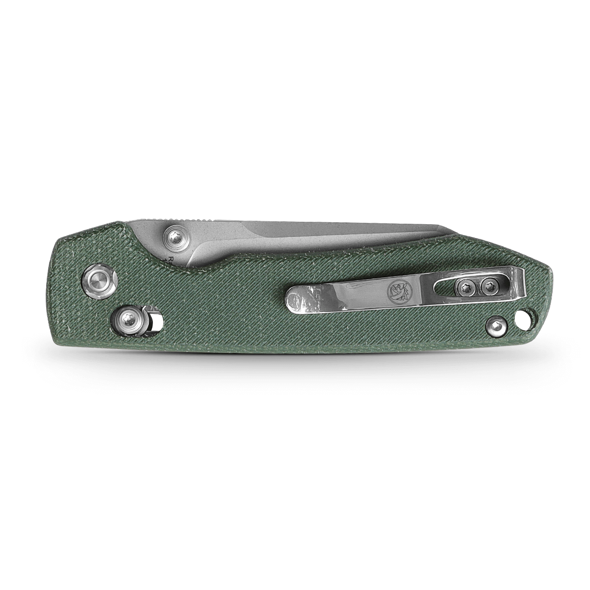 Vosteed Raccoon EDC knife with green Micarta handle and pocket clip