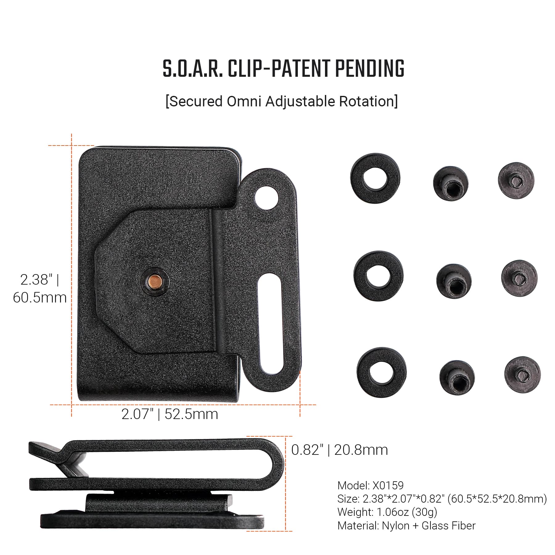 Secured Omni Adjustable Rotation Clip - X0159