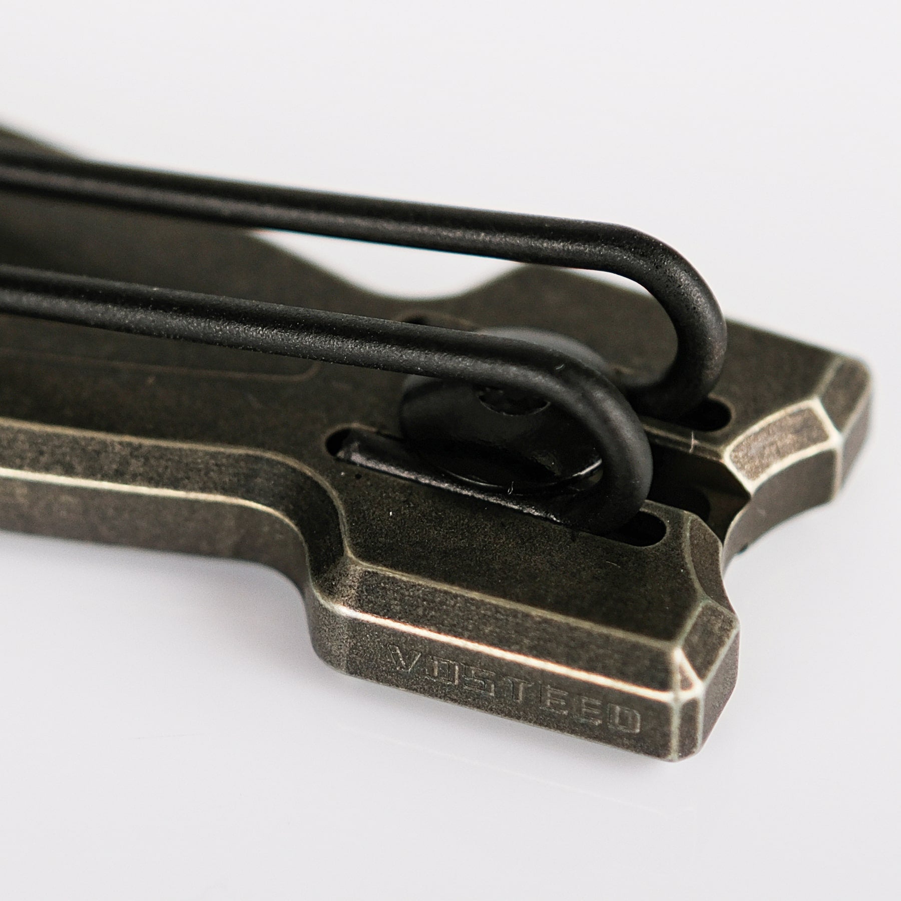 Vosteed Shark Bomb Prybar - Close-up of pocket clip and branding